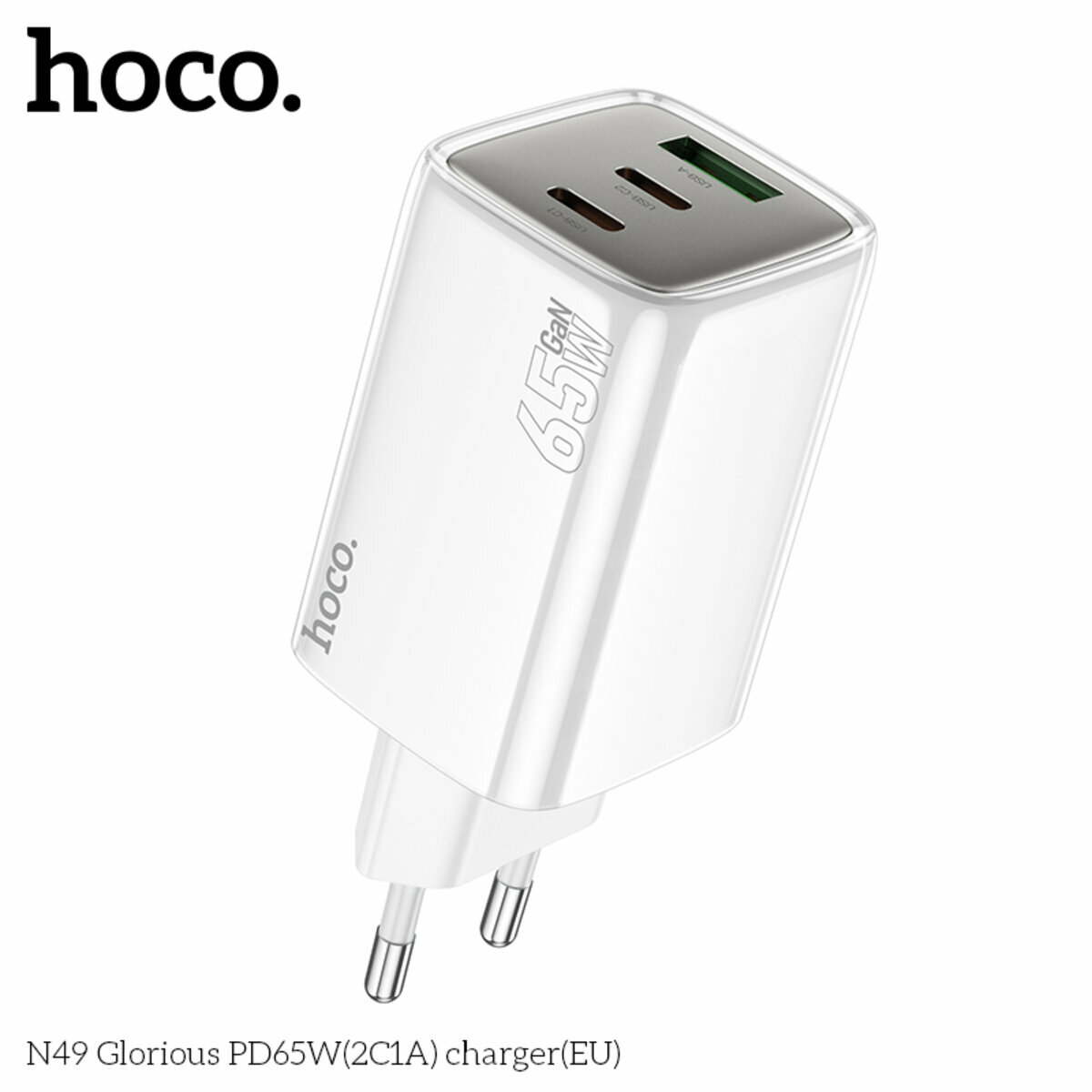 Мережевий зарядний пристрій Hoco N49 Glorious PD65W(2C1A) білий (HC-N49-White) дивитися фото №3