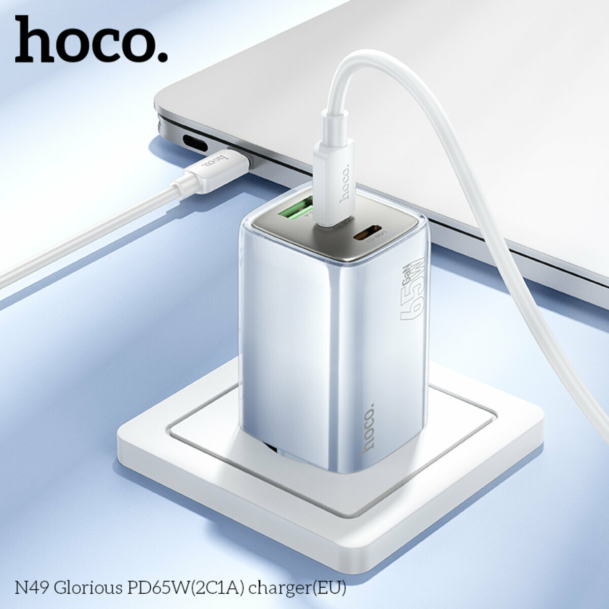 Мережевий зарядний пристрій Hoco N49 Glorious PD65W(2C1A) білий (HC-N49-White) дивитися фото №2