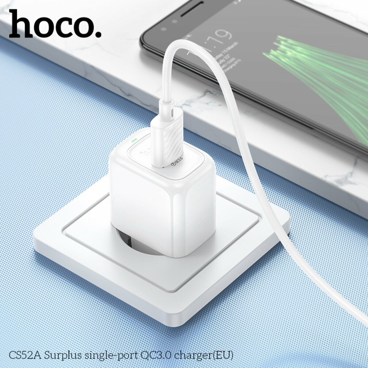 Мережевий зарядний пристрій Hoco CS52A Surplus QC3.0 білий (HC-CS52A-White) дивитися фото №4