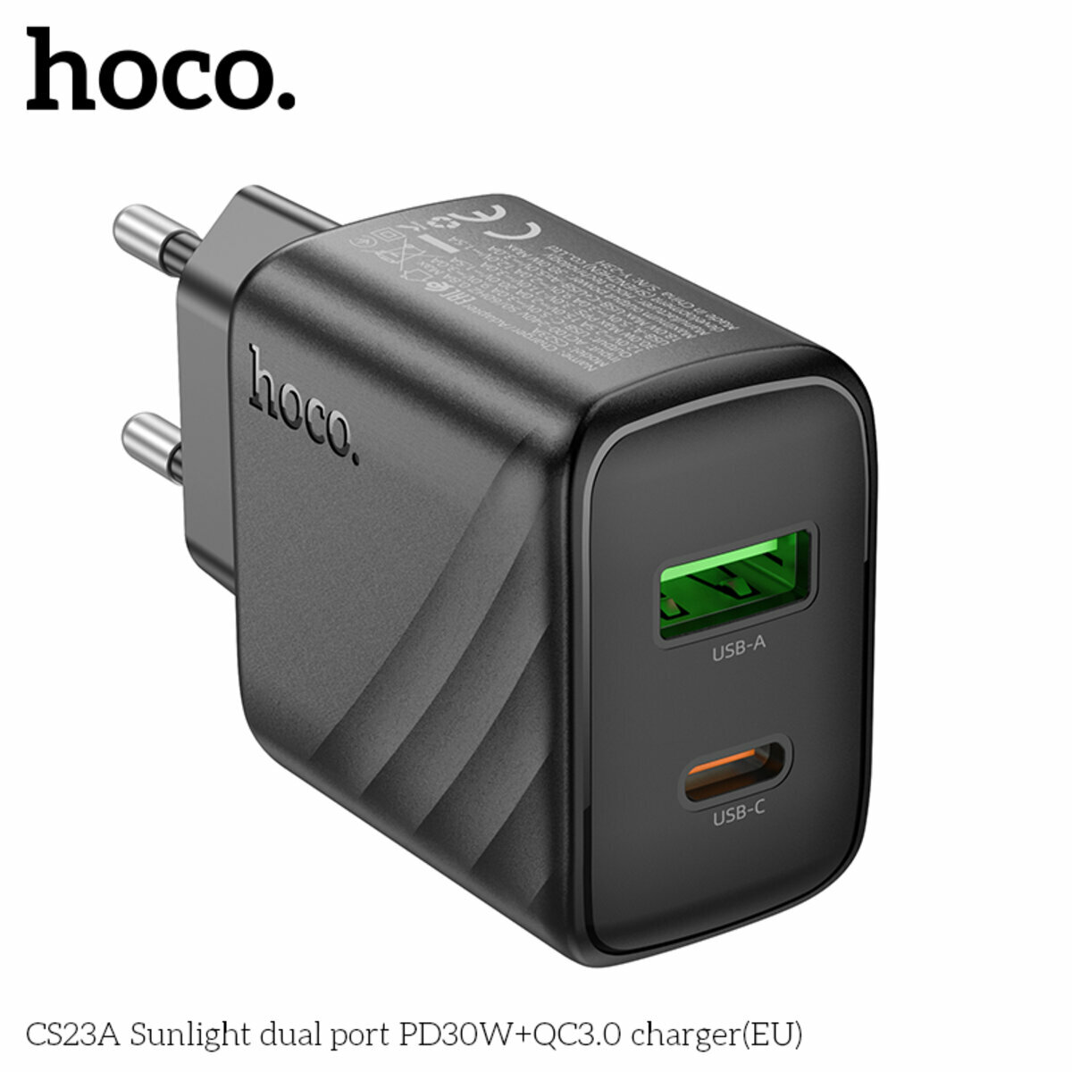 Мережевий зарядний пристрій Hoco CS23A Sunlight PD30W+QC3.0 чорний (HC-CS23A-Black) дивитися фото №4