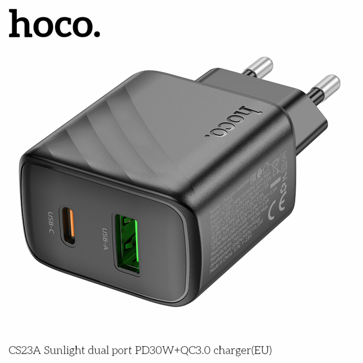 Мережевий зарядний пристрій Hoco CS23A Sunlight PD30W+QC3.0 чорний (HC-CS23A-Black) дивитися фото №2
