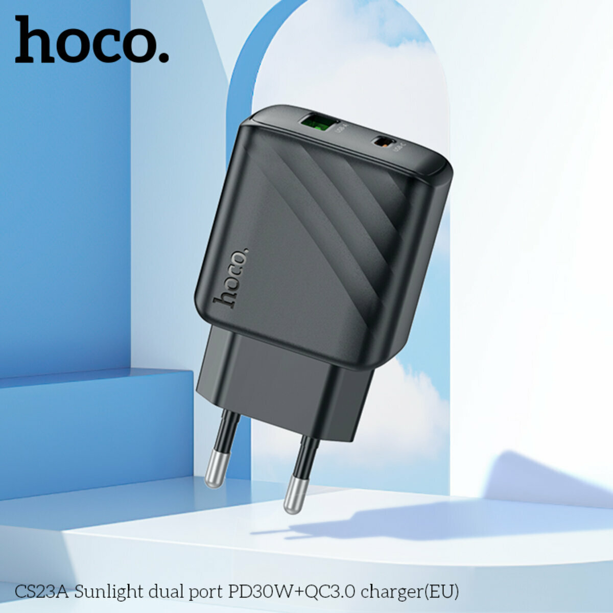 Мережевий зарядний пристрій Hoco CS23A Sunlight PD30W+QC3.0 чорний (HC-CS23A-Black) дивитися фото №6