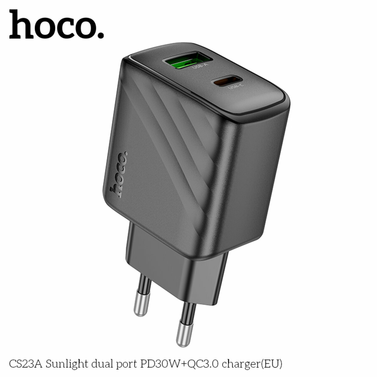 Мережевий зарядний пристрій Hoco CS23A Sunlight PD30W+QC3.0 чорний (HC-CS23A-Black) дивитися фото №3