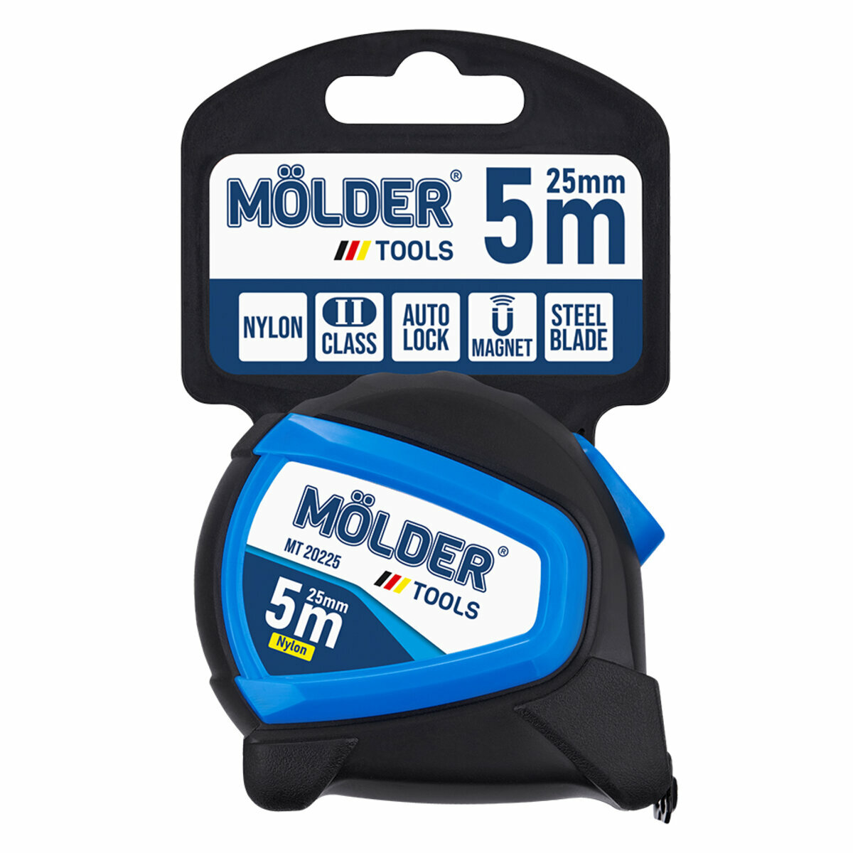 Рулетка Molder нейлонова з автостопом та магнітним зачепом 5м, 25мм (MT20225) дивитися фото №2