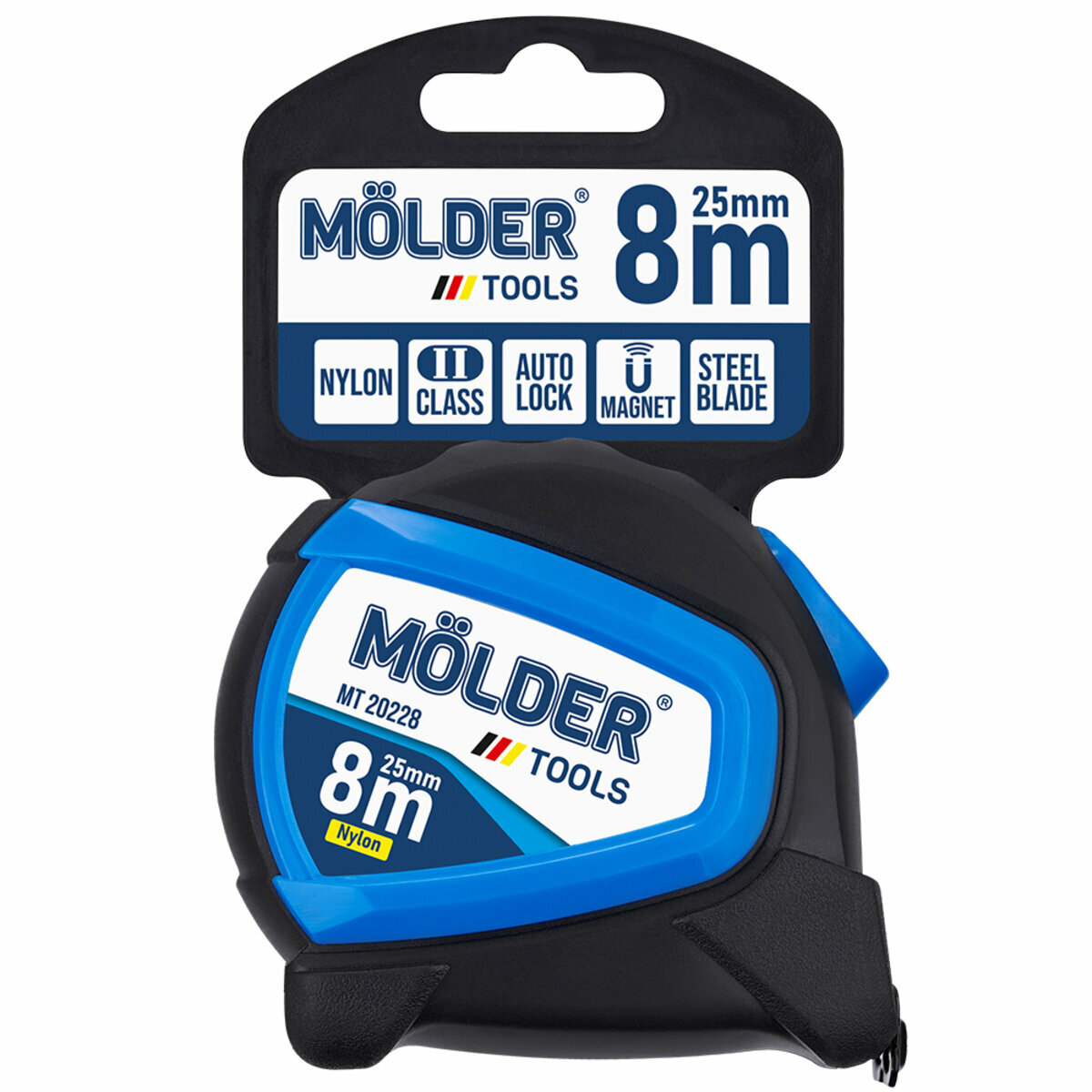 Рулетка Molder нейлоновая с автостопом и магнитным зацепом 8м, 25мм (MT20228) смотреть фото №7