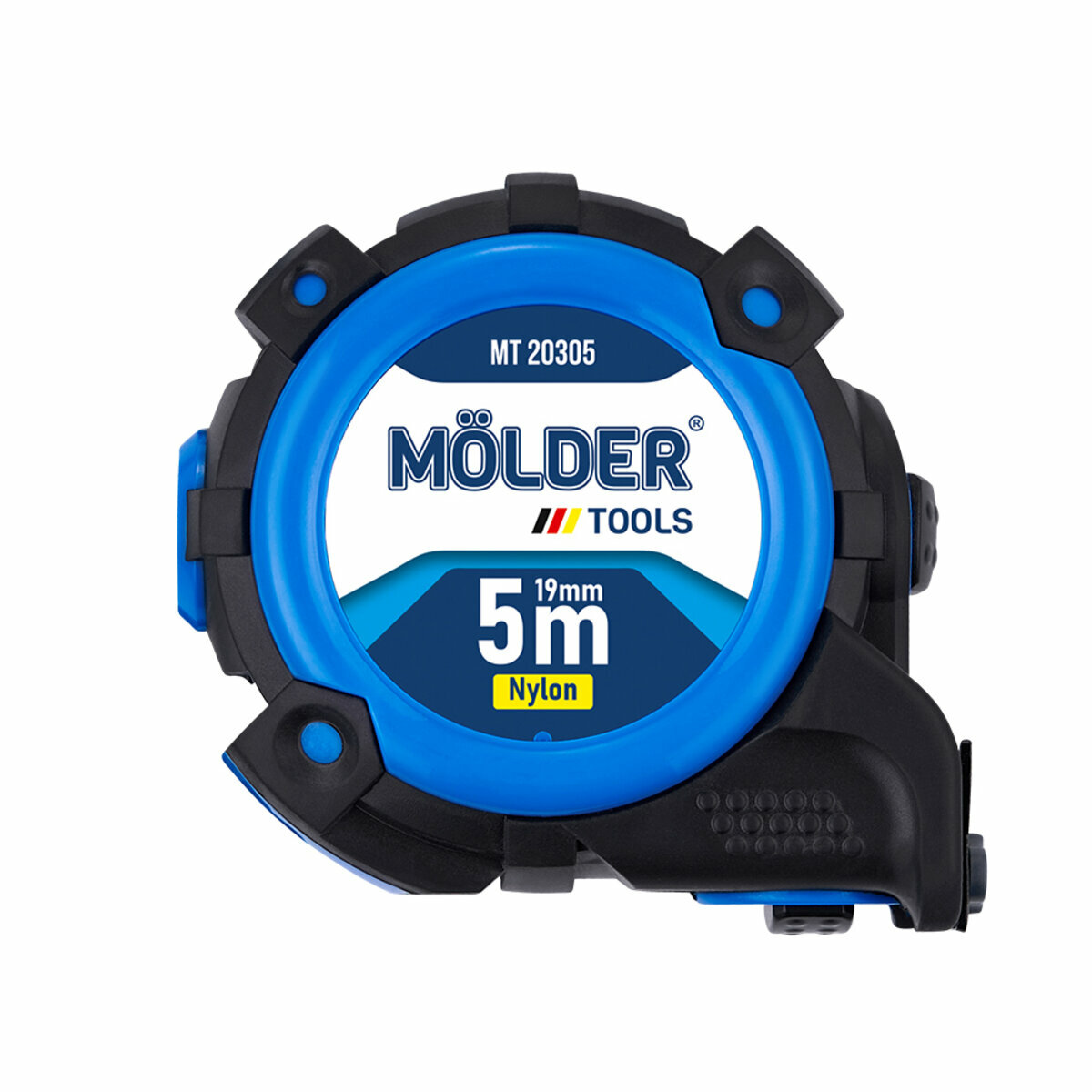 Рулетка Molder нейлоновая с автостопом, магнитным двухсторонним зацепом и шкалой 5м, 19мм (MT20305) смотреть фото №1