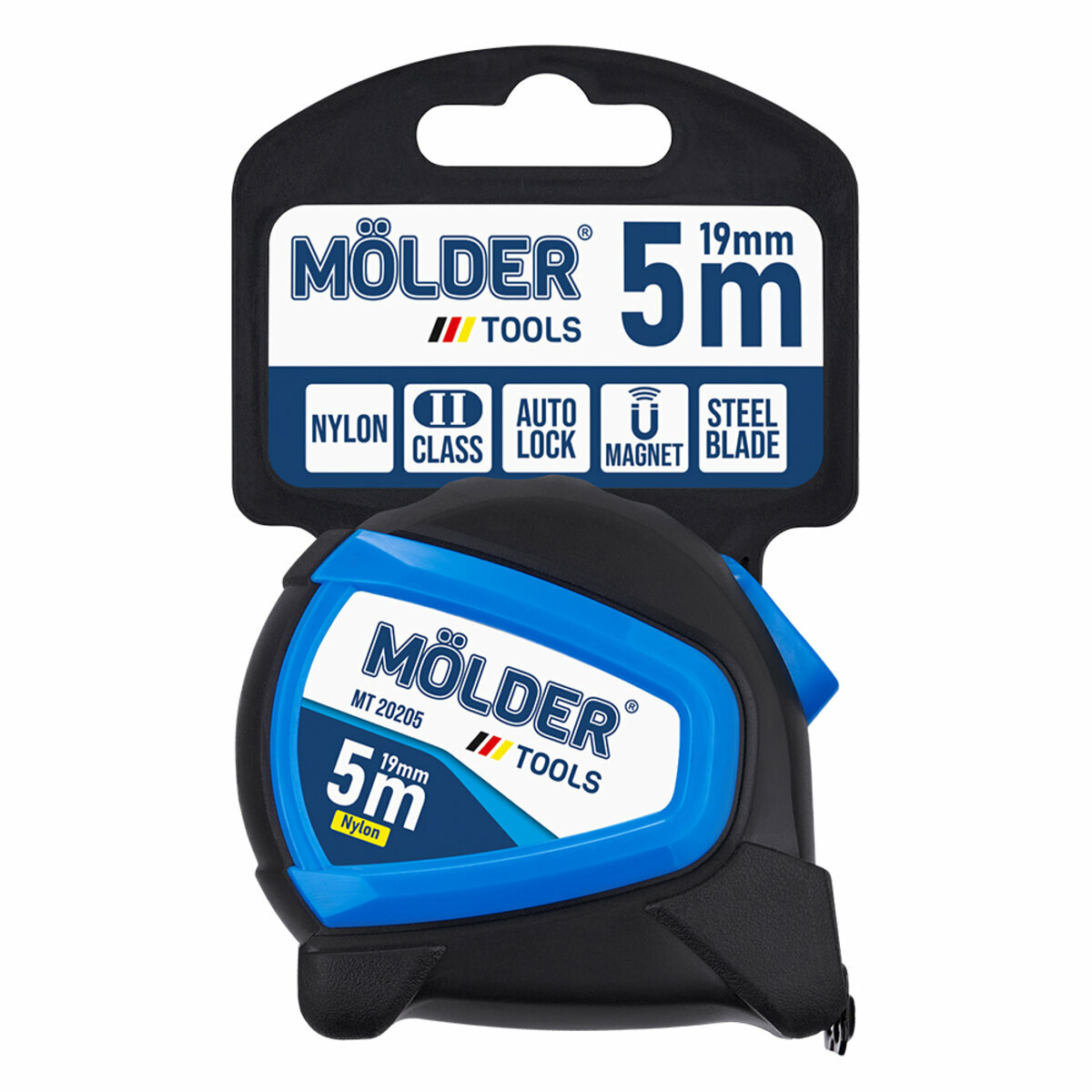 Рулетка Molder нейлоновая с автостопом и магнитным зацепом 5м, 19мм (MT20205) смотреть фото №4