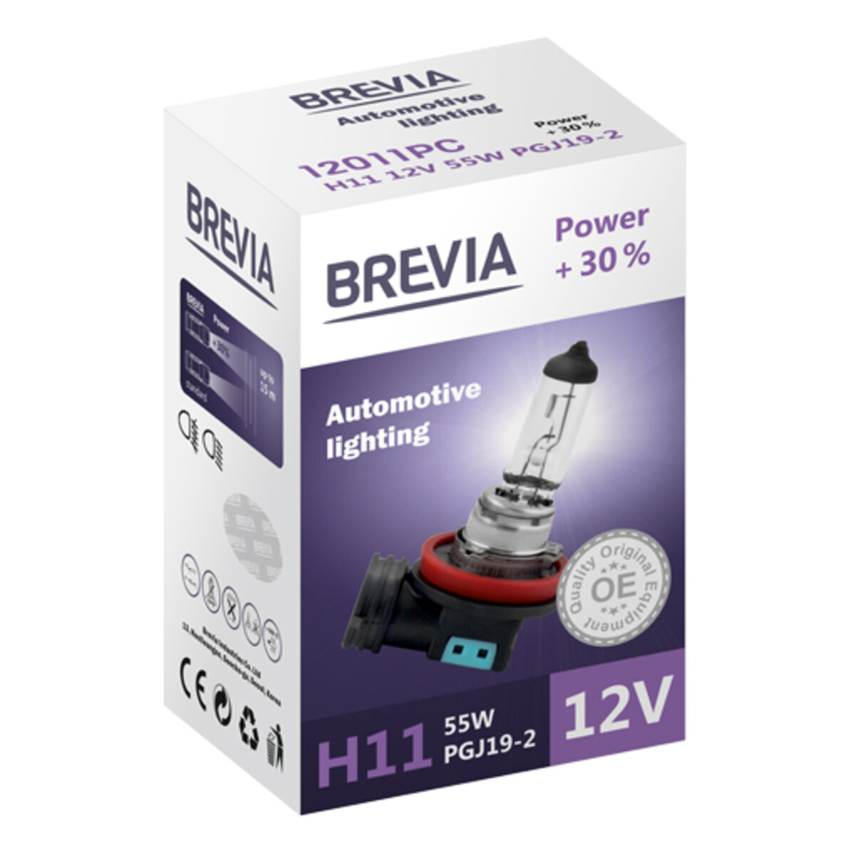 Галогенова лампа Brevia H11 12V 55W PGJ19-2 Power +30% CP (12011PC) дивитися фото №1