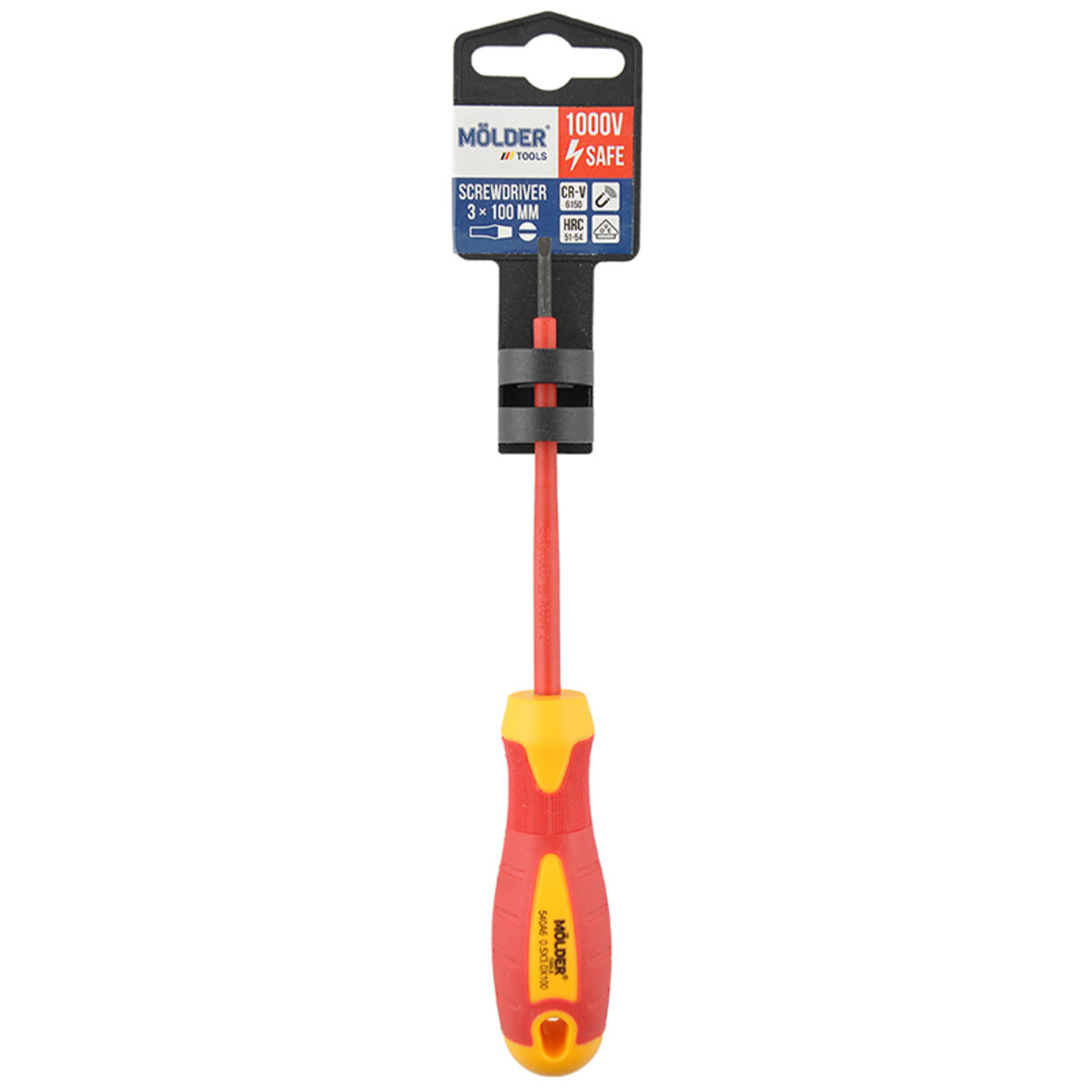 Викрутка Molder шліцева діелектрична VDE 1000В, SL3x100mm (MT35002) дивитися фото №1