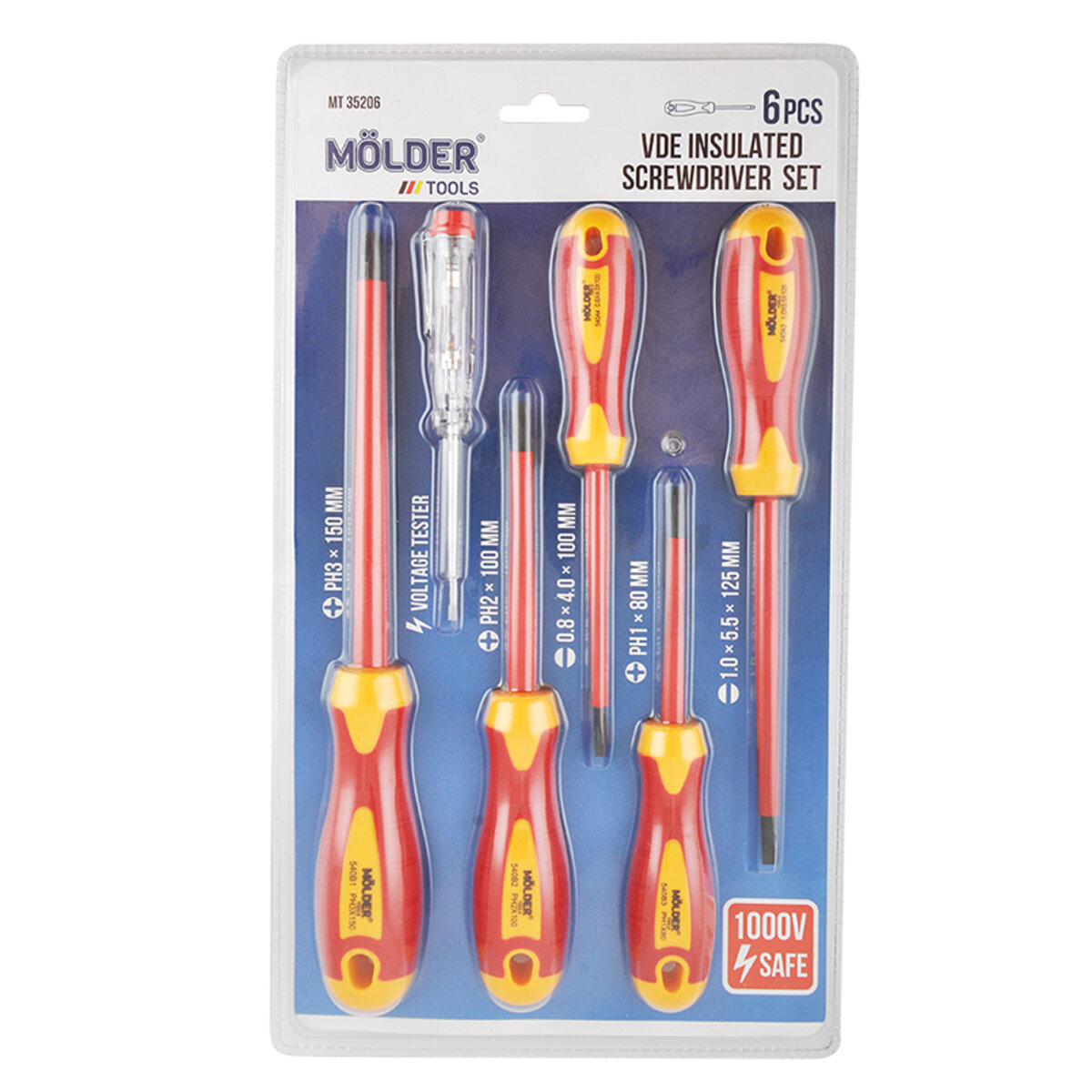 Набір викруток Molder діелектричних VDE 1000В 6шт (MT35206) дивитися фото №1