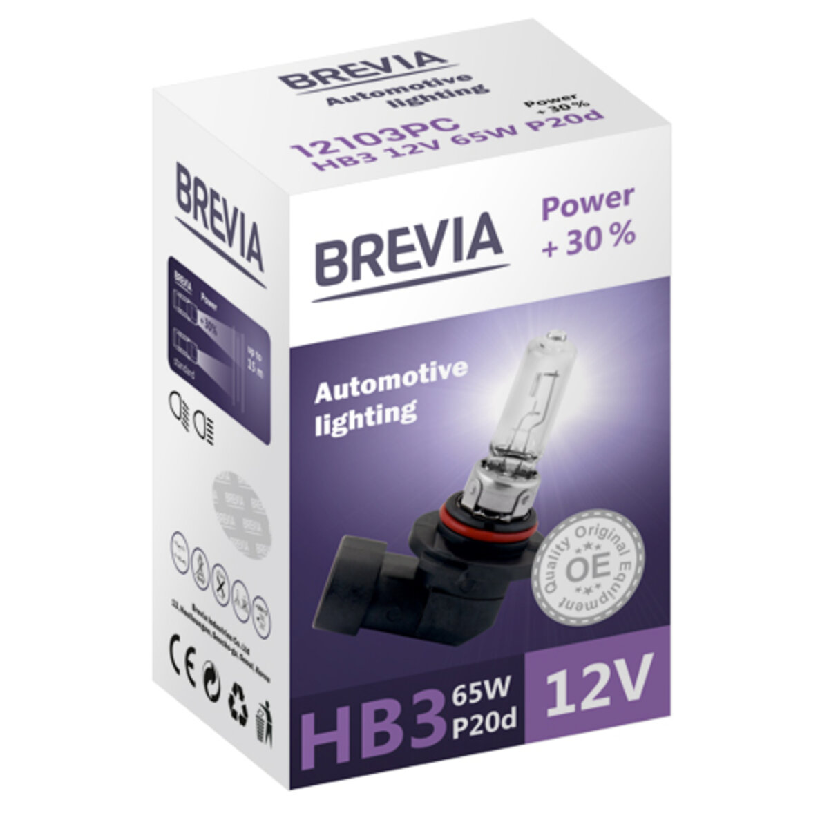 Галогенова лампа Brevia HB3 12V 65W P20d Power +30% CP (12103PC) дивитися фото №1