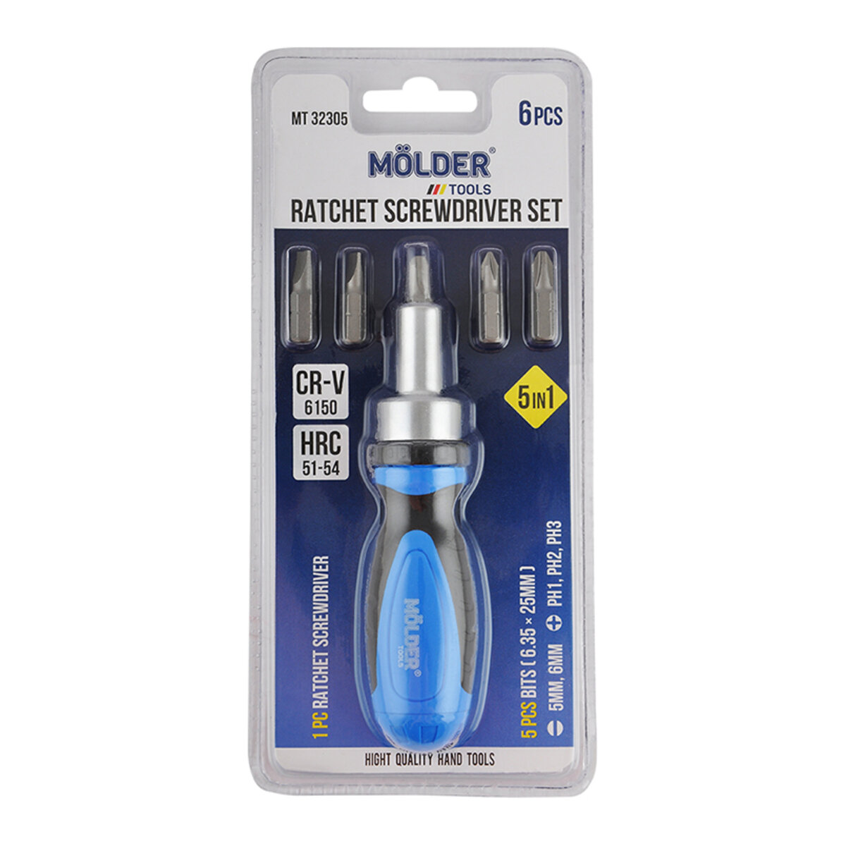 Викрутка Molder реверсивна з комплектом насадок 5в1 (MT32305) дивитися фото №2