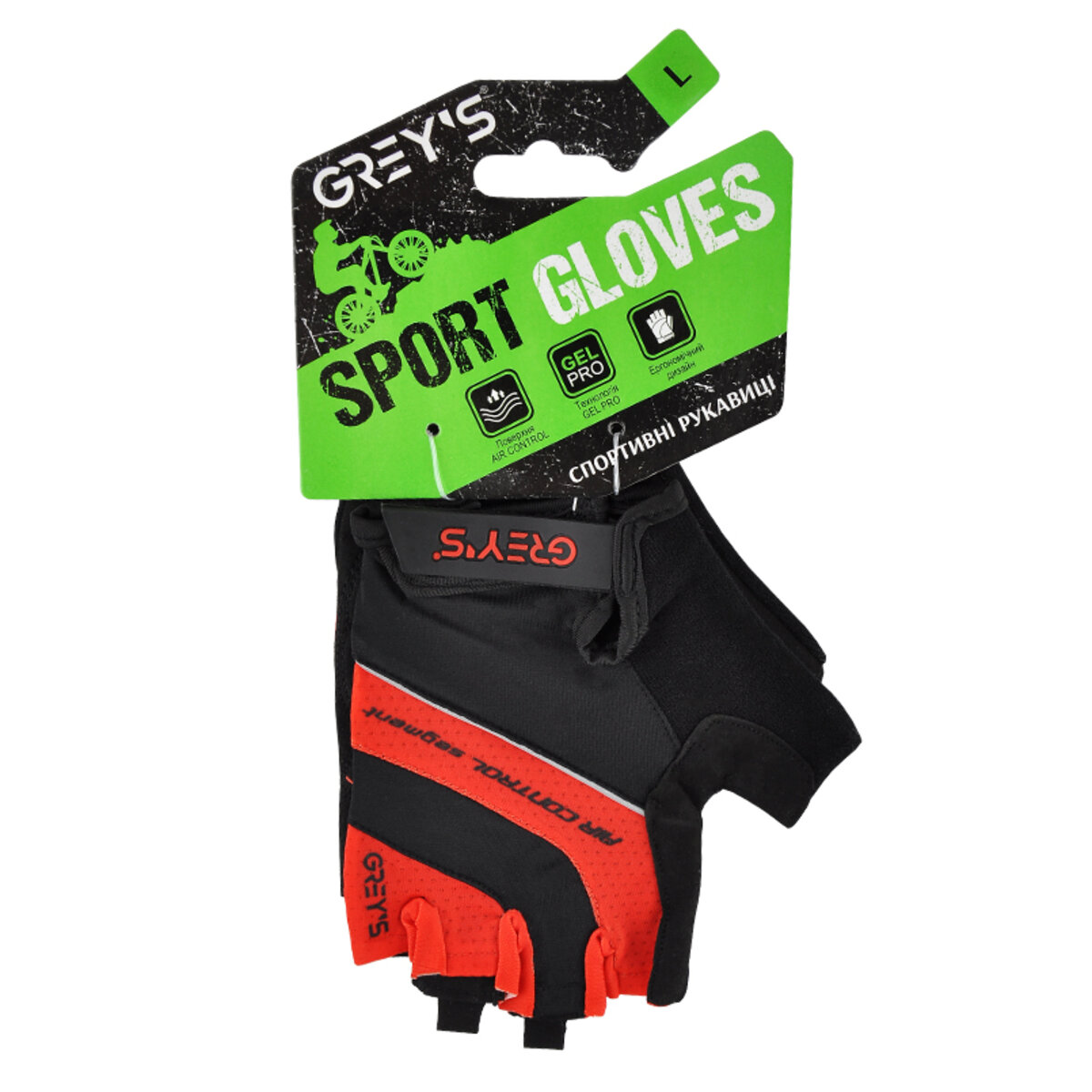 Велорукавиці Greys з короткими пальцями та гелевими вставками, чорно-червоні L GR18333 (GR18333) дивитися фото №1