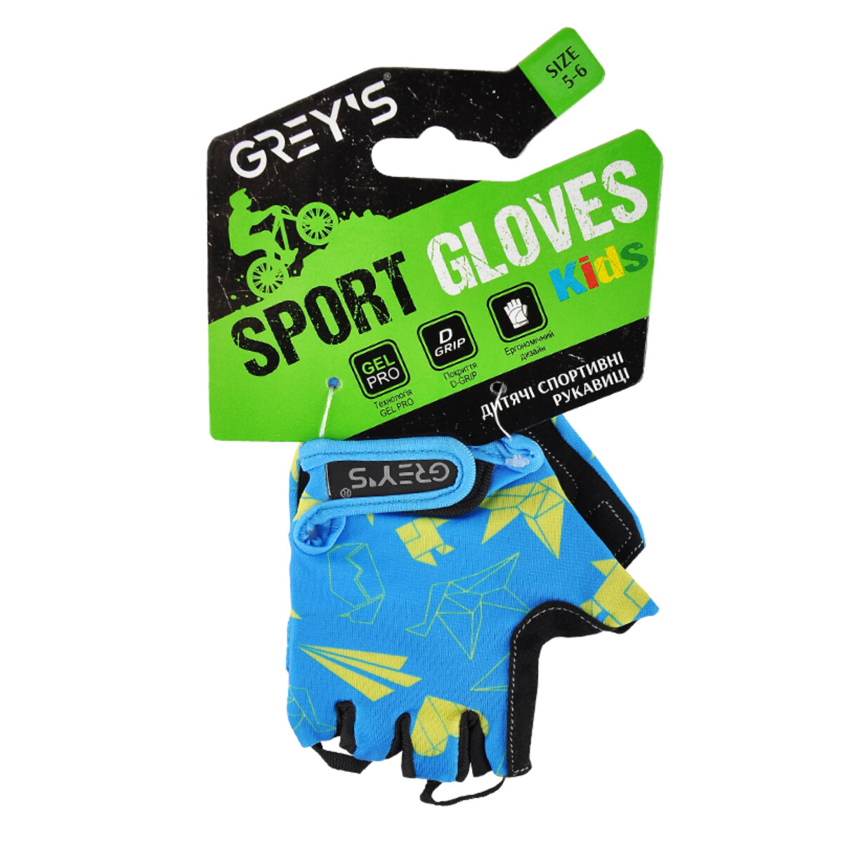 Велорукавиці дитячі Greys з короткими пальцями та гелевими вставками, синьо-чорні (розмір 5-6) GR18721 (GR18721) дивитися фото №1