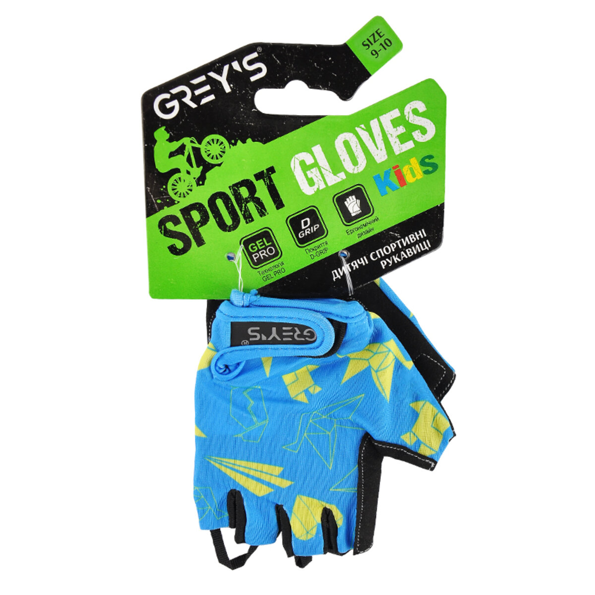 Велорукавиці дитячі Greys з короткими пальцями та гелевими вставками, синьо-чорні (розмір 9-10) GR18723 (GR18723) дивитися фото №1