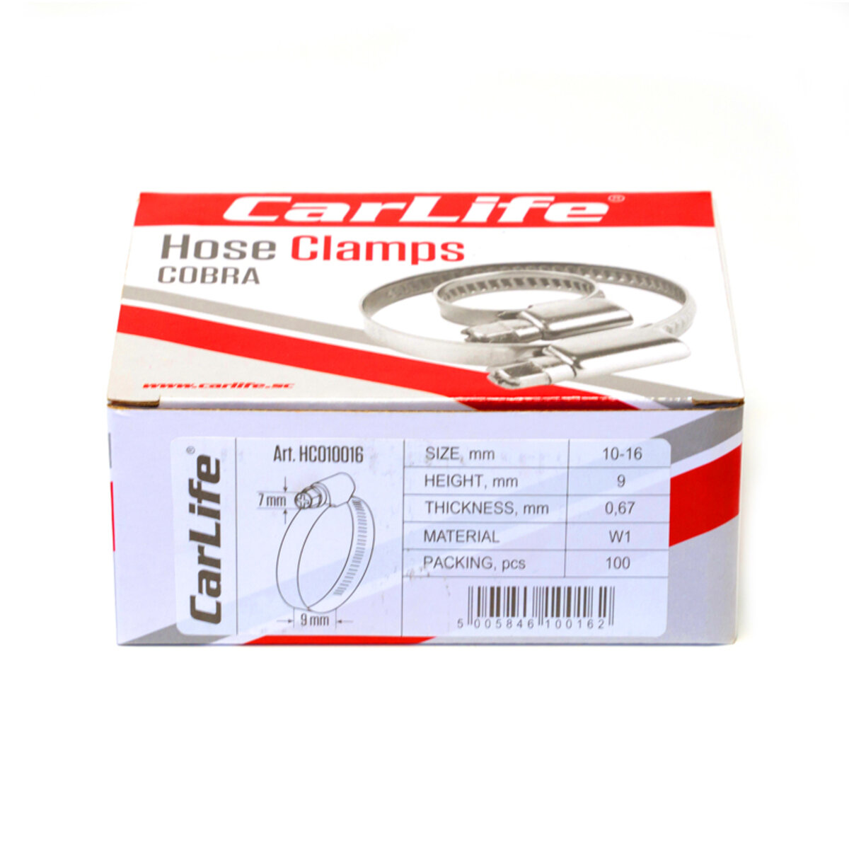 Хомути CarLife оцинковані 10-16/W1, 9х0,67мм, 100шт (HC010016) дивитися фото №5