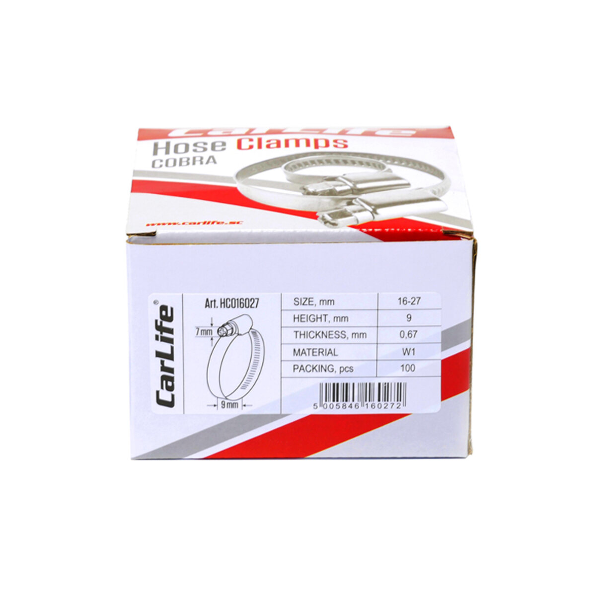 Хомути CarLife оцинковані 16-27/W1, 9х0,67мм, 100шт (HC016027) дивитися фото №5
