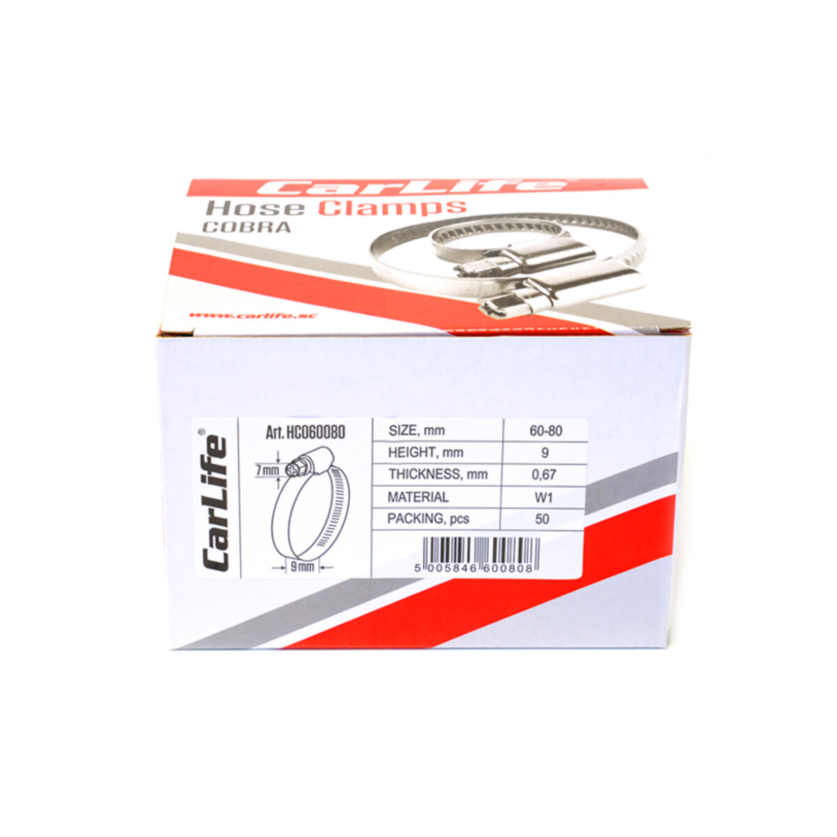 Хомути CarLife оцинковані 60-80/W1, 9х0,67мм, 50шт (HC060080) дивитися фото №5
