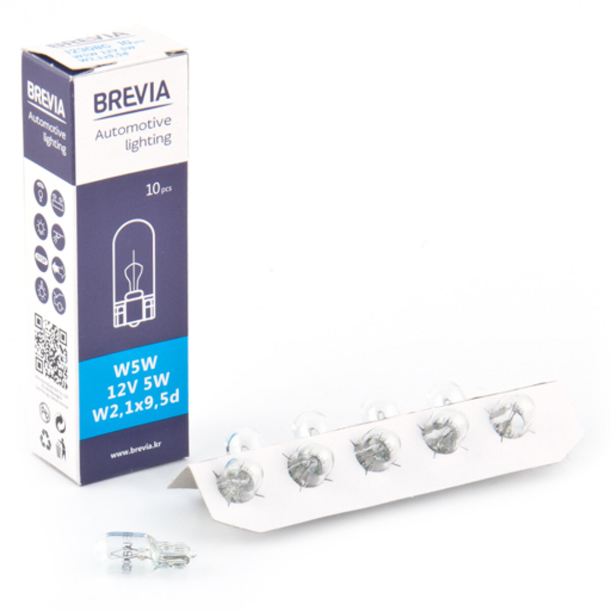 Лампа розжарювання Brevia W5W 12V 5W W2.1x9.5d CP, 10шт (12308C) дивитися фото №1
