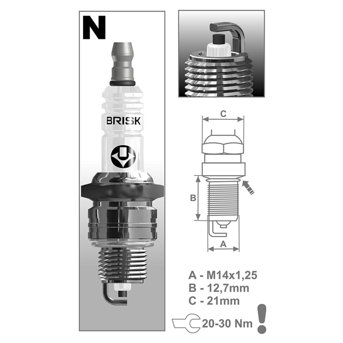 Свічка запалювання Brisk Super NR17YC, 1шт (NR17YC - (1340) - 1K) дивитися фото №3