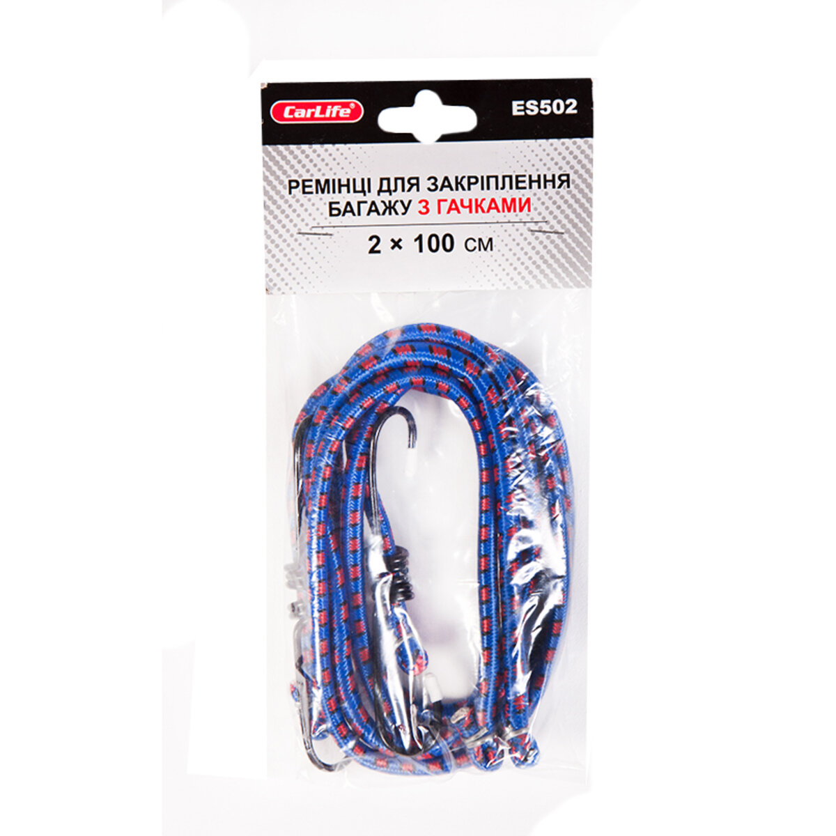 Ремінці для закріплення багажу CarLife 2x100см (ES502) дивитися фото №1