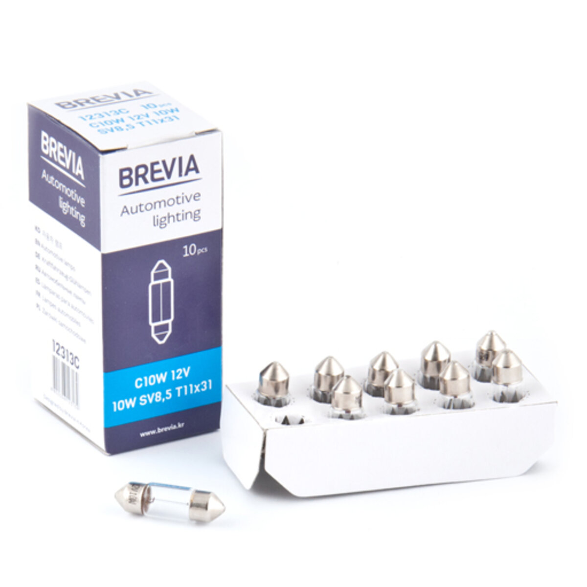 Лампа розжарювання Brevia C10W 12V 10W SV8.5 T11x31 CP, 10шт (12313C) дивитися фото №1