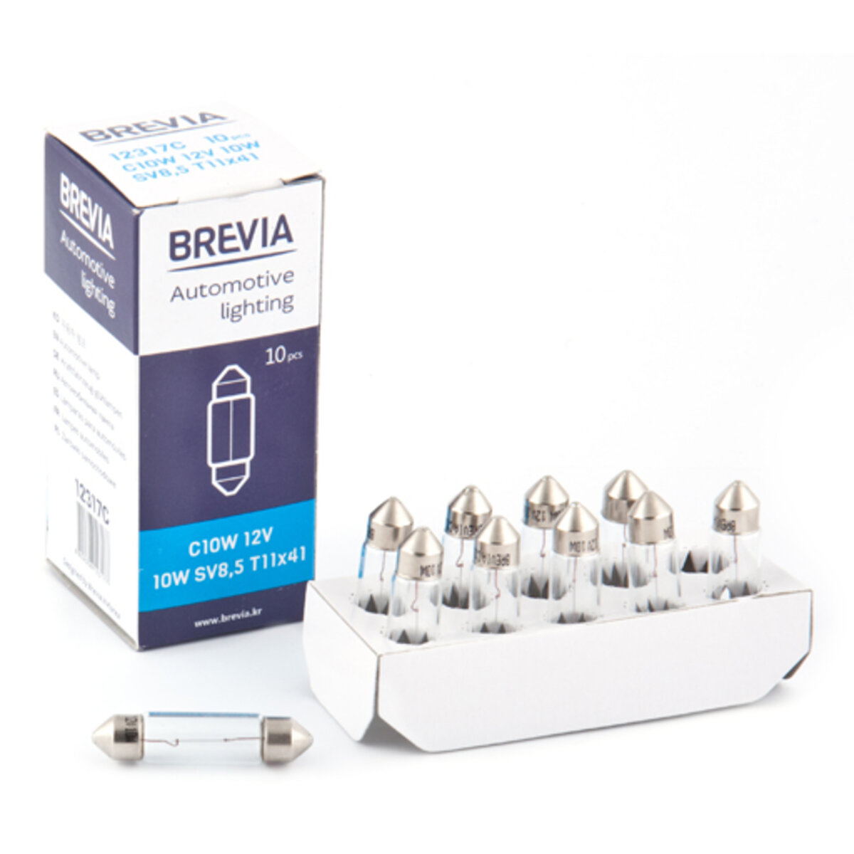 Лампа розжарювання Brevia C10W 12V 10W SV8.5 T11x41 CP, 10шт (12317C) дивитися фото №1