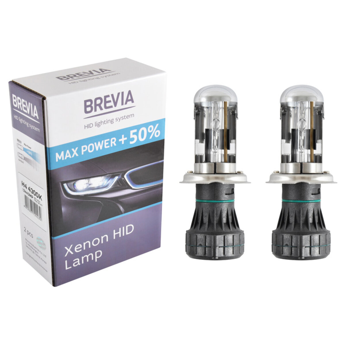Біксенонова лампа Brevia H4 +50%, 4300K, 85V, 35W P43t-38 KET, 2шт (12443MP) дивитися фото №1