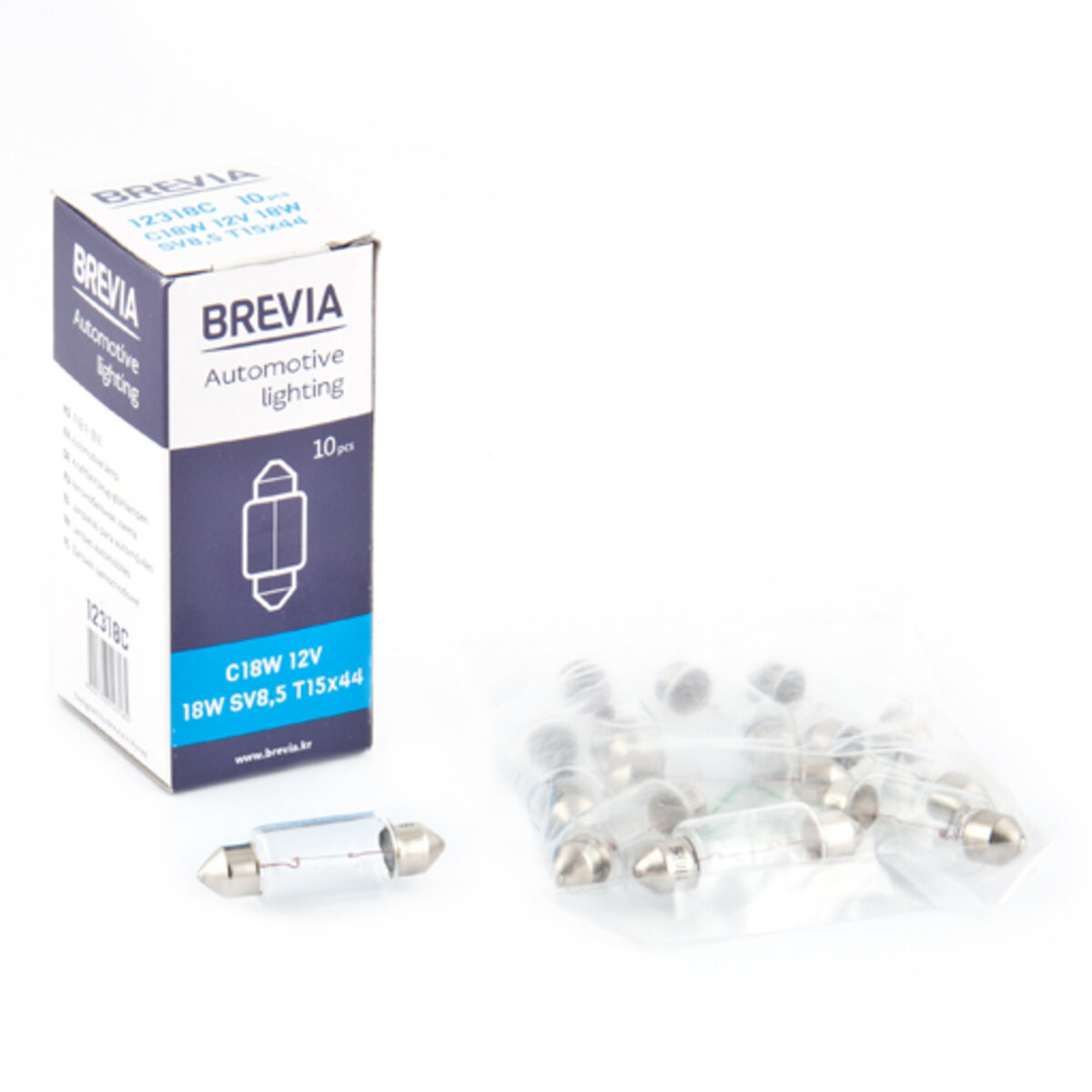 Лампа розжарювання Brevia C18W 12V 18W SV8.5 T15x44 CP, 10шт (12318C) дивитися фото №1