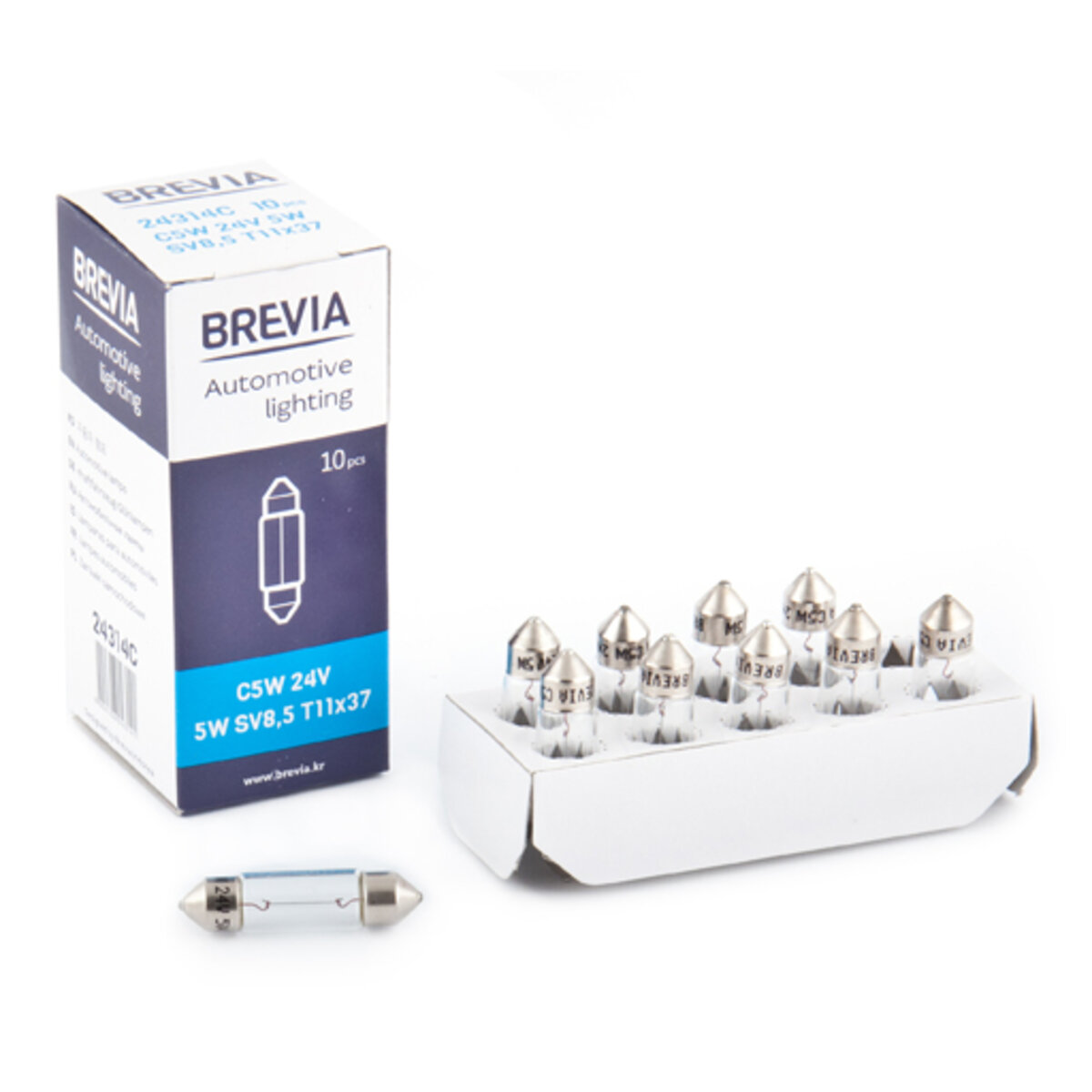 Лампа розжарювання Brevia C5W 24V 5W SV8.5 T11x37 CP, 10шт (24314C) дивитися фото №1