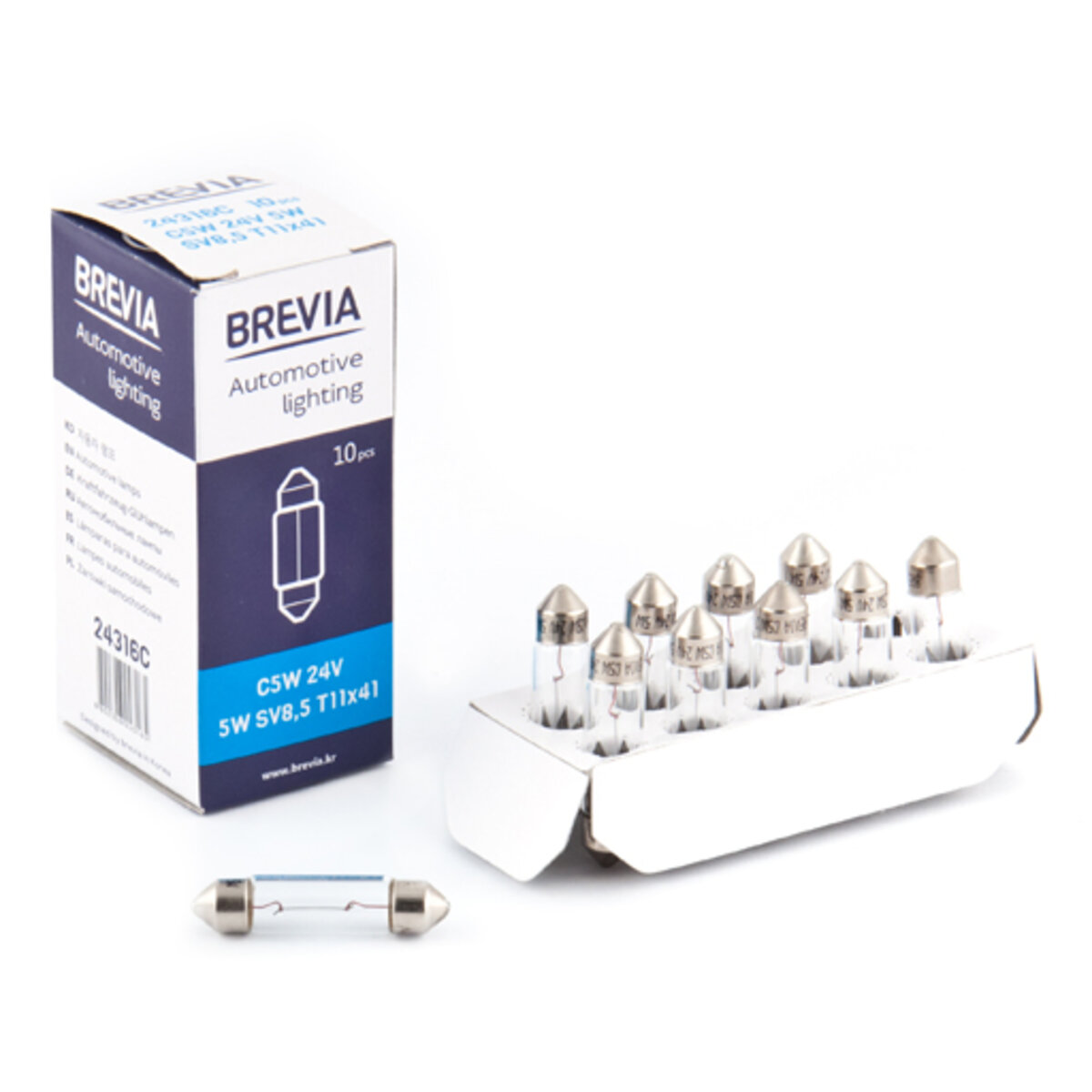 Лампа розжарювання Brevia C5W 24V 5W SV8.5 T11x41 CP, 10шт (24316C) дивитися фото №1