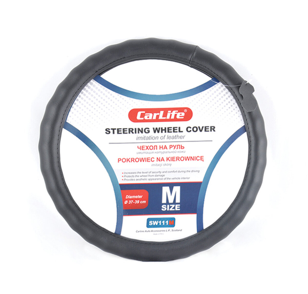 Чохол на кермо Carlife 37-39 см зі штучної шкіри, чорний SW111M (SW111M) дивитися фото №1