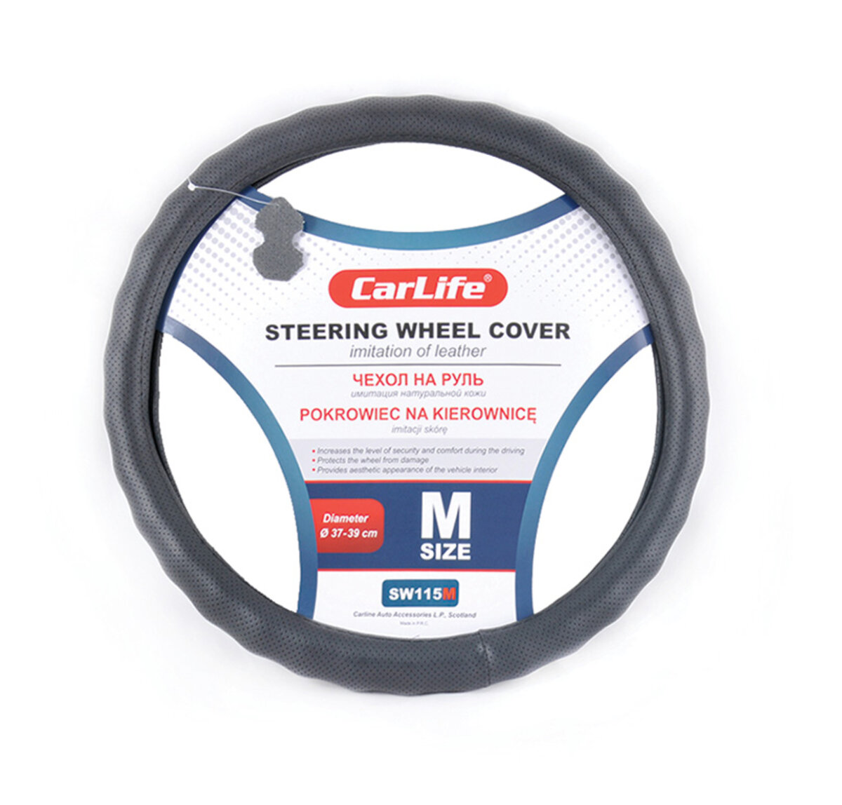 Чохол на кермо Carlife 37-39 см зі штучної шкіри, чорний SW115M (SW115M) дивитися фото №1