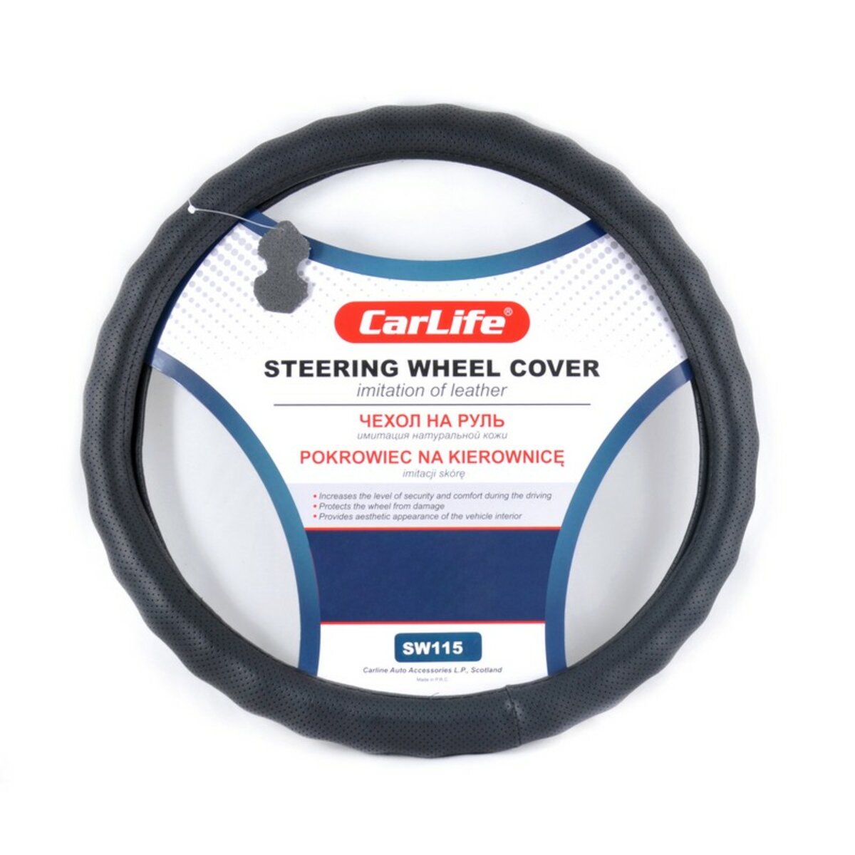 Чохол на кермо Carlife 39-41 см зі штучної шкіри, чорний SW115L (SW115L) дивитися фото №1