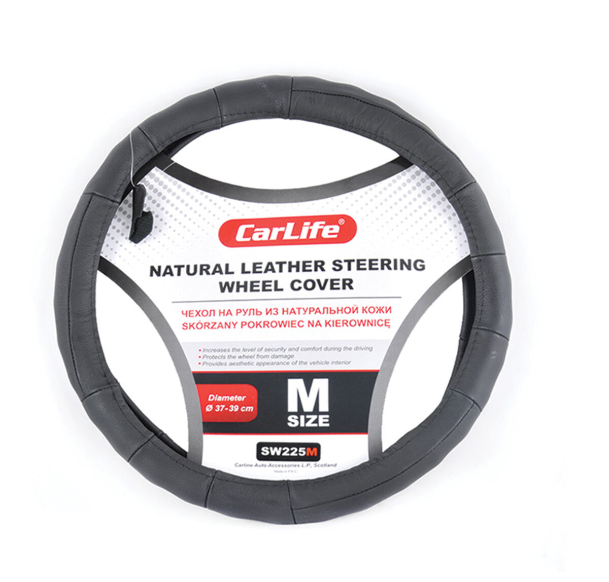 Чохол на кермо Carlife 37-39 см шкіряний чорний SW225M (SW225M) дивитися фото №1