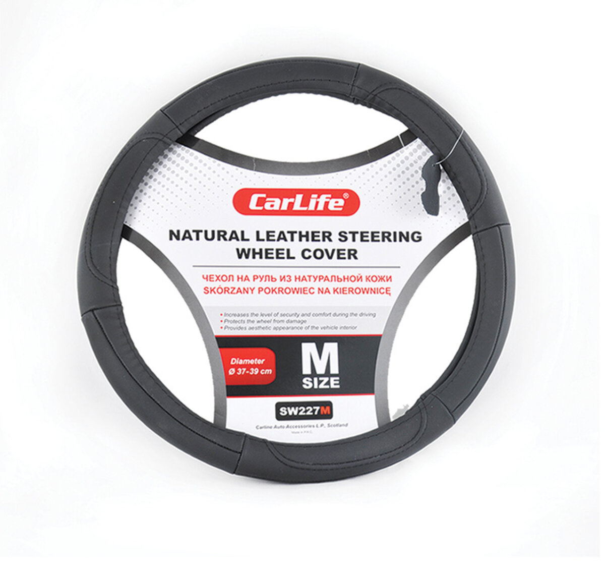 Чохол на кермо Carlife 37-39 см шкіряний чорний SW227M (SW227M) дивитися фото №1