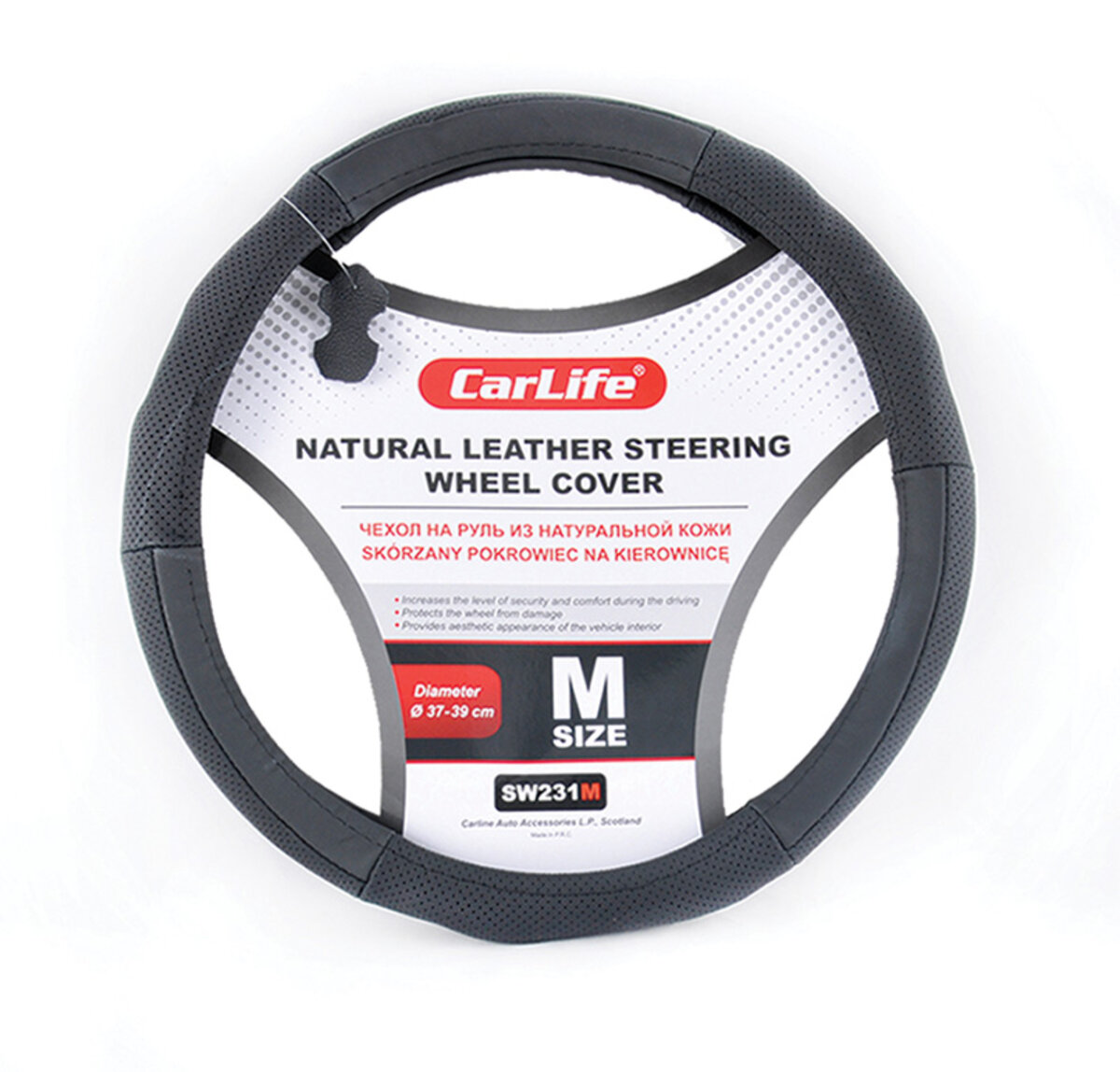 Чохол на кермо Carlife 37-39 см шкіряний, чорний SW231M (SW231M) дивитися фото №1
