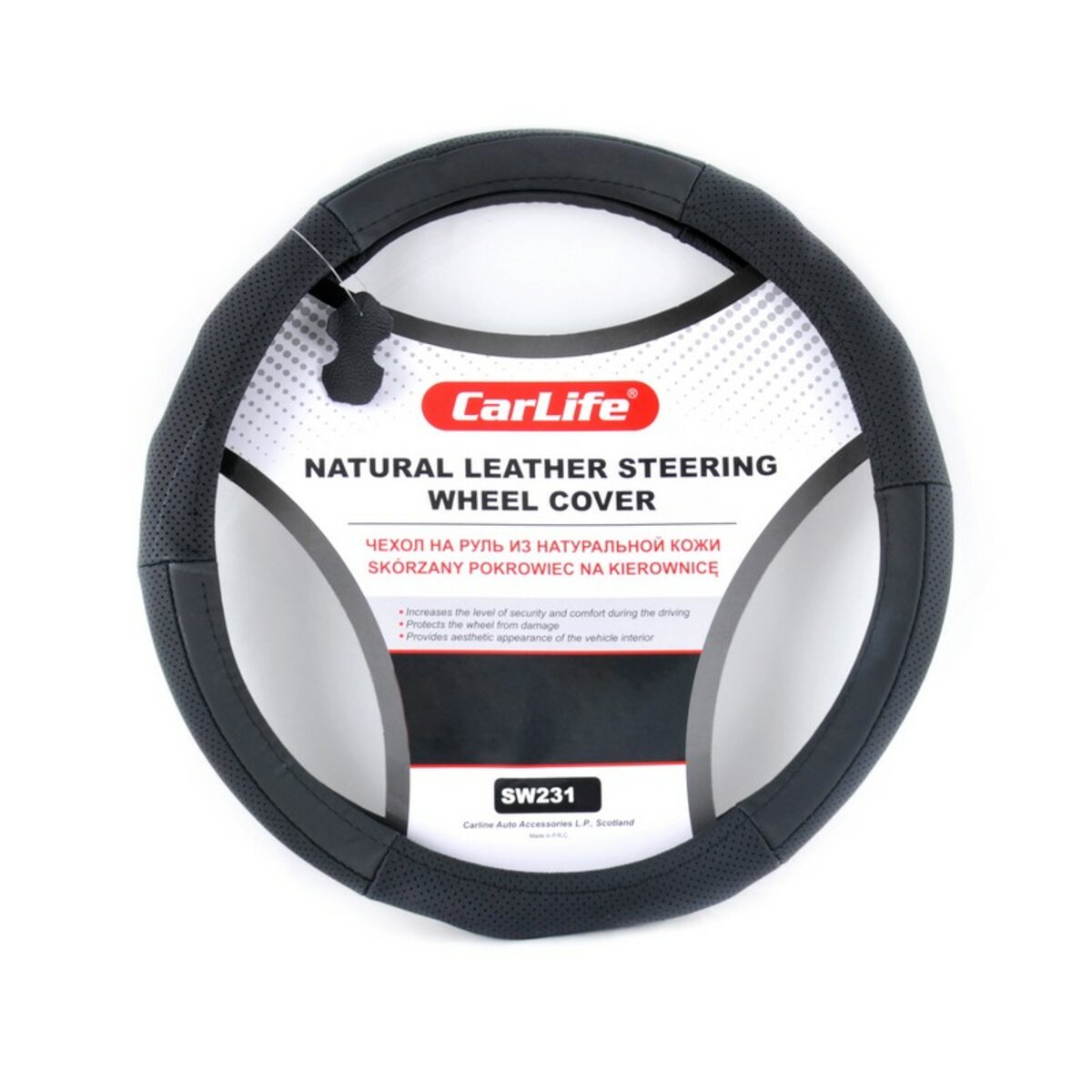 Чохол на кермо Carlife 39-41 см шкіряний, чорний SW231L (SW231L) дивитися фото №1