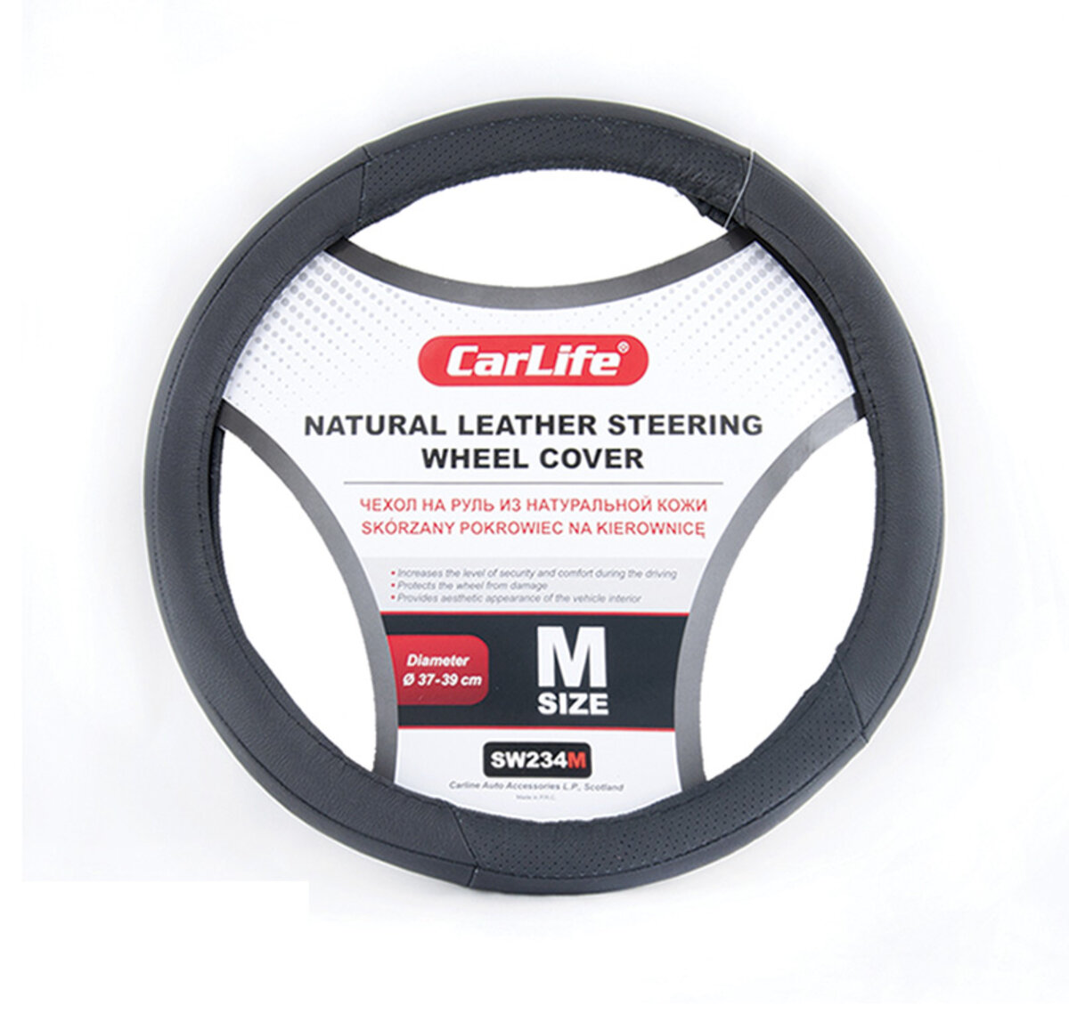 Чохол на кермо Carlife 37-39 см шкіряний, чорний SW234M (SW234M) дивитися фото №1