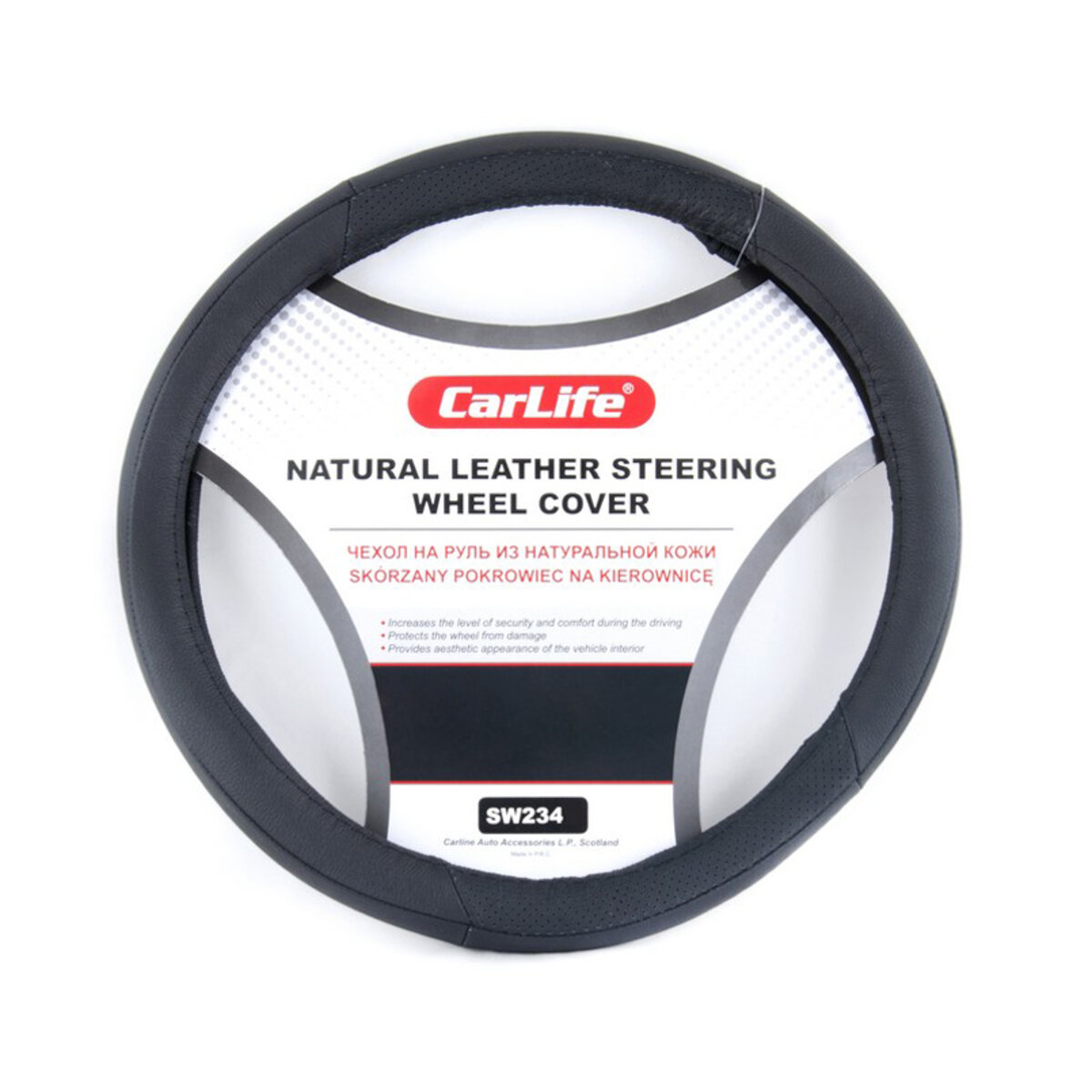 Чохол на кермо Carlife 39-41 см шкіряний, чорний SW234L (SW234L) дивитися фото №1