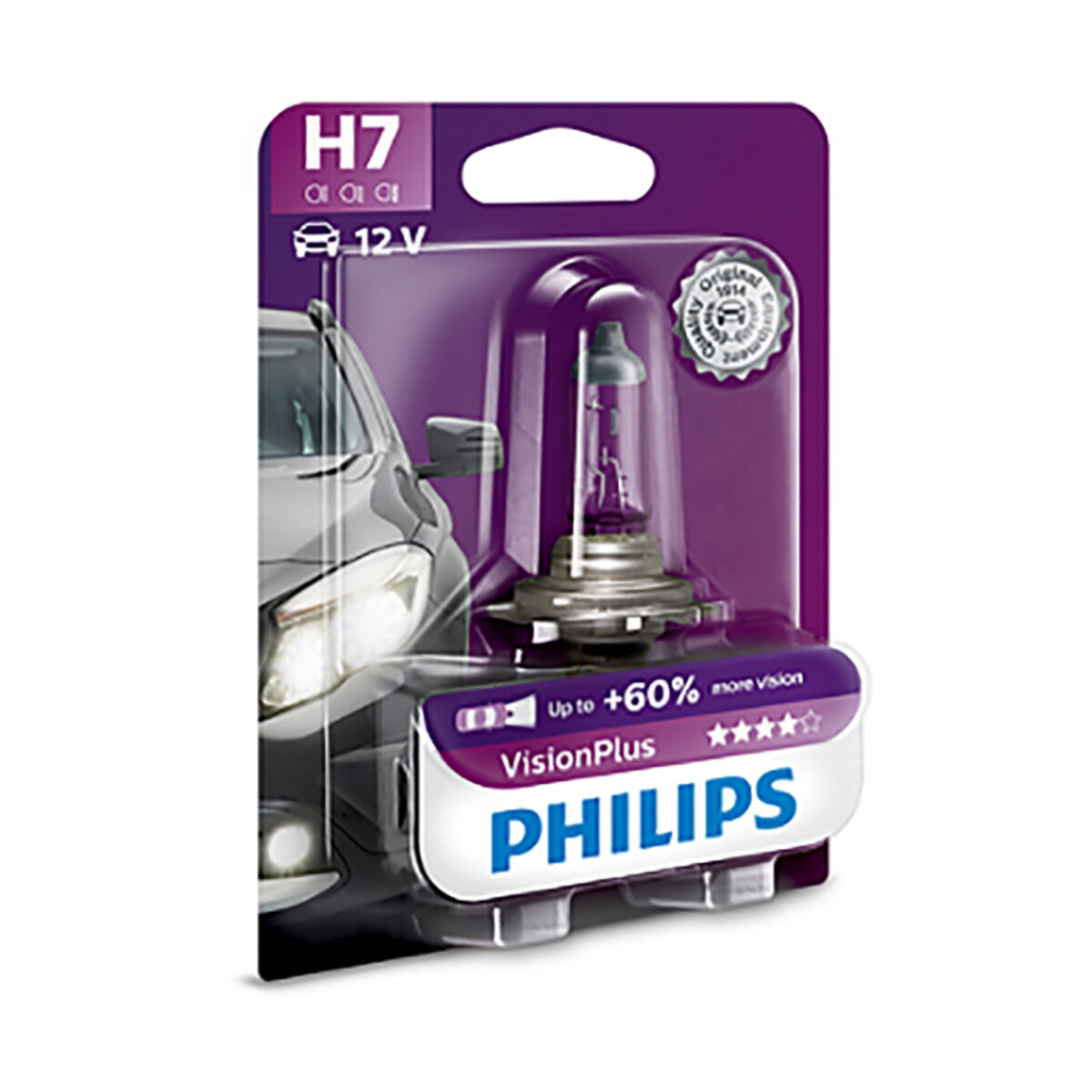 Галогенова лампа Philips H7 12V 55W PX26d VisionPlus (+60% more light), Blister 1шт (12972VPB1) дивитися фото №1