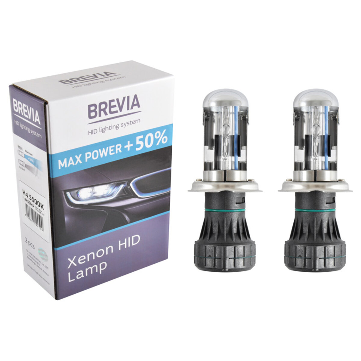Біксенонова лампа Brevia H4 +50%, 5500K, 85V, 35W P43t-38 KET, 2шт (12450MP) дивитися фото №1
