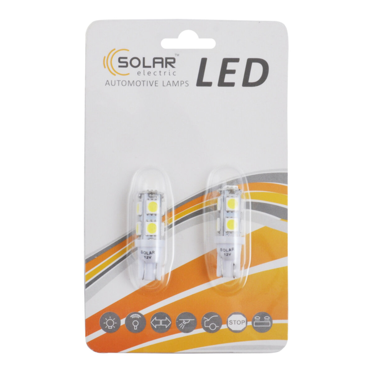 LED автолампа Solar 12V T10 W2.1x9.5d 9SMD 5050 white, 2шт (LS277_B2) дивитися фото №1