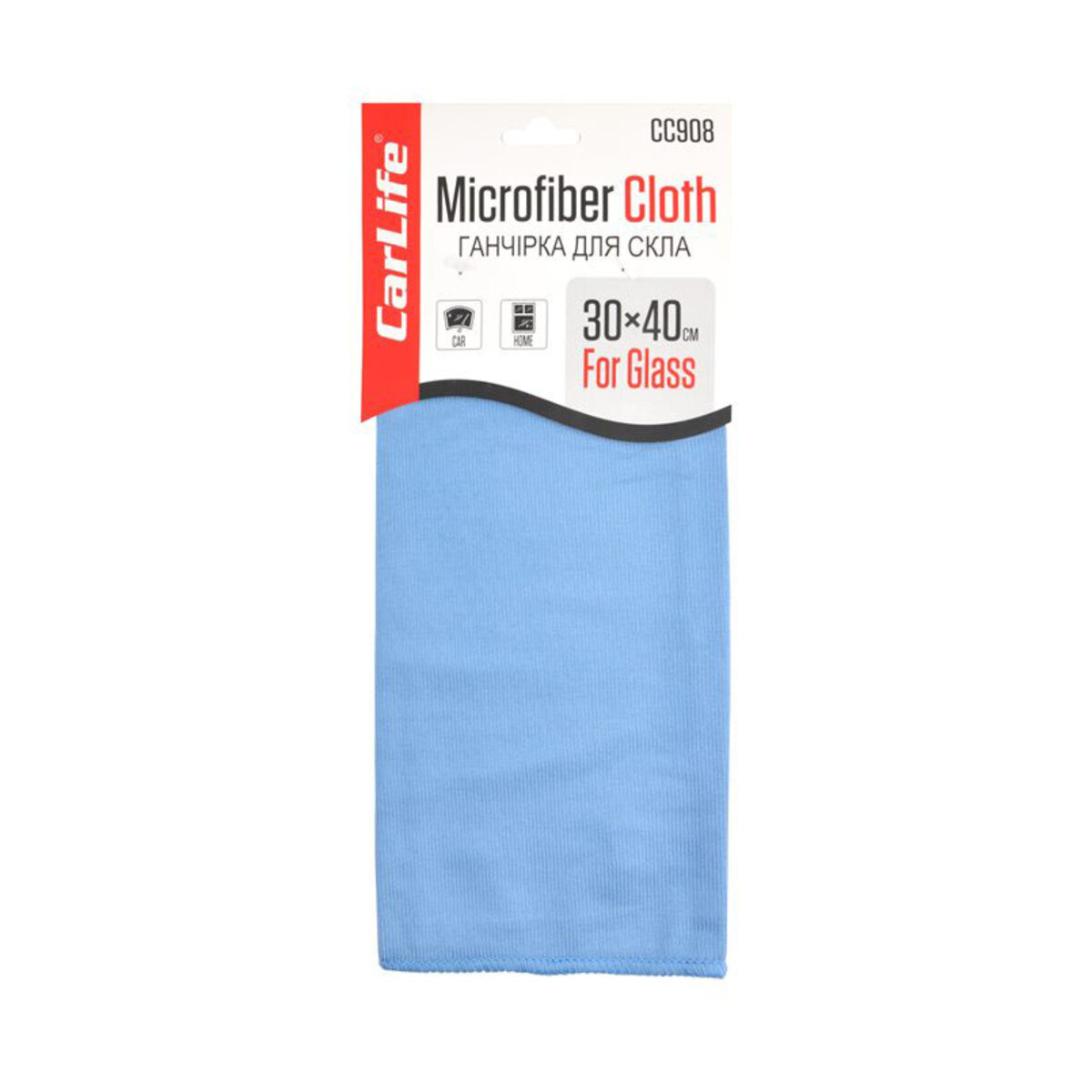 Ганчірка з мікрофібри CarLife для скла, 30x40 см, синя (CC908) дивитися фото №1