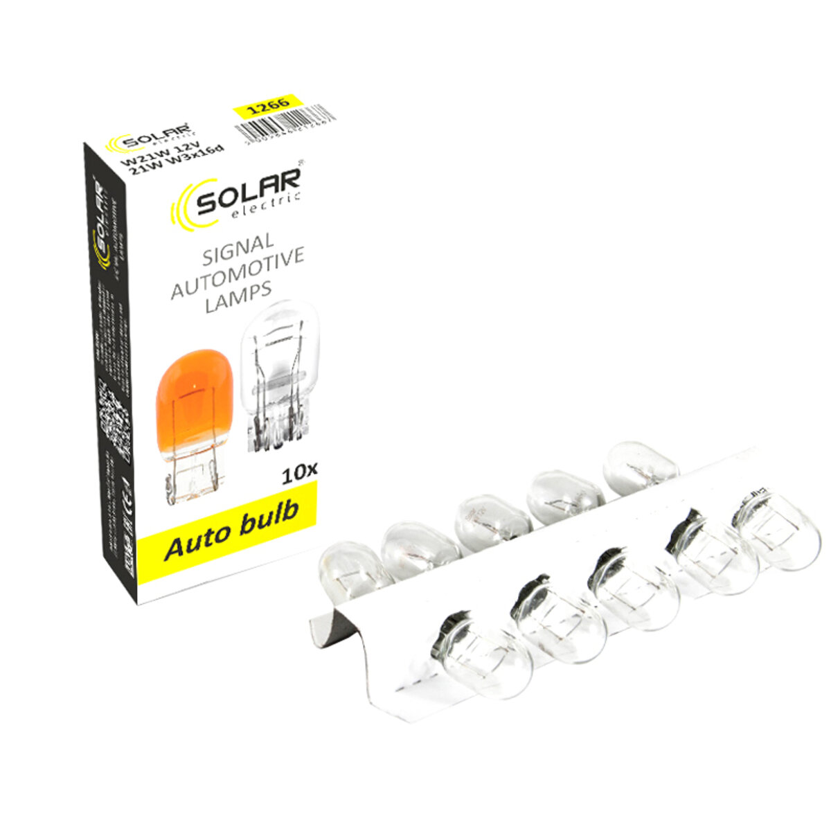 Лампа розжарювання Solar W21W 12V W3x16d, 10шт (1266) дивитися фото №1