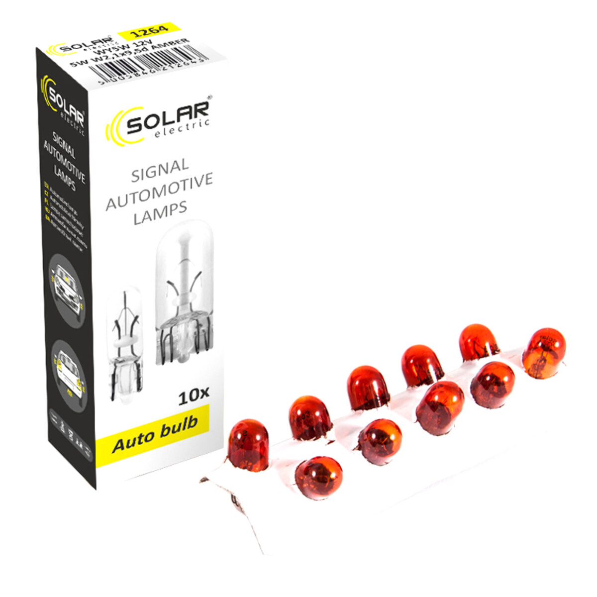 Лампа розжарювання Solar WY5W AMBER 12V W2,1x9,5d, 10шт (1264) дивитися фото №1