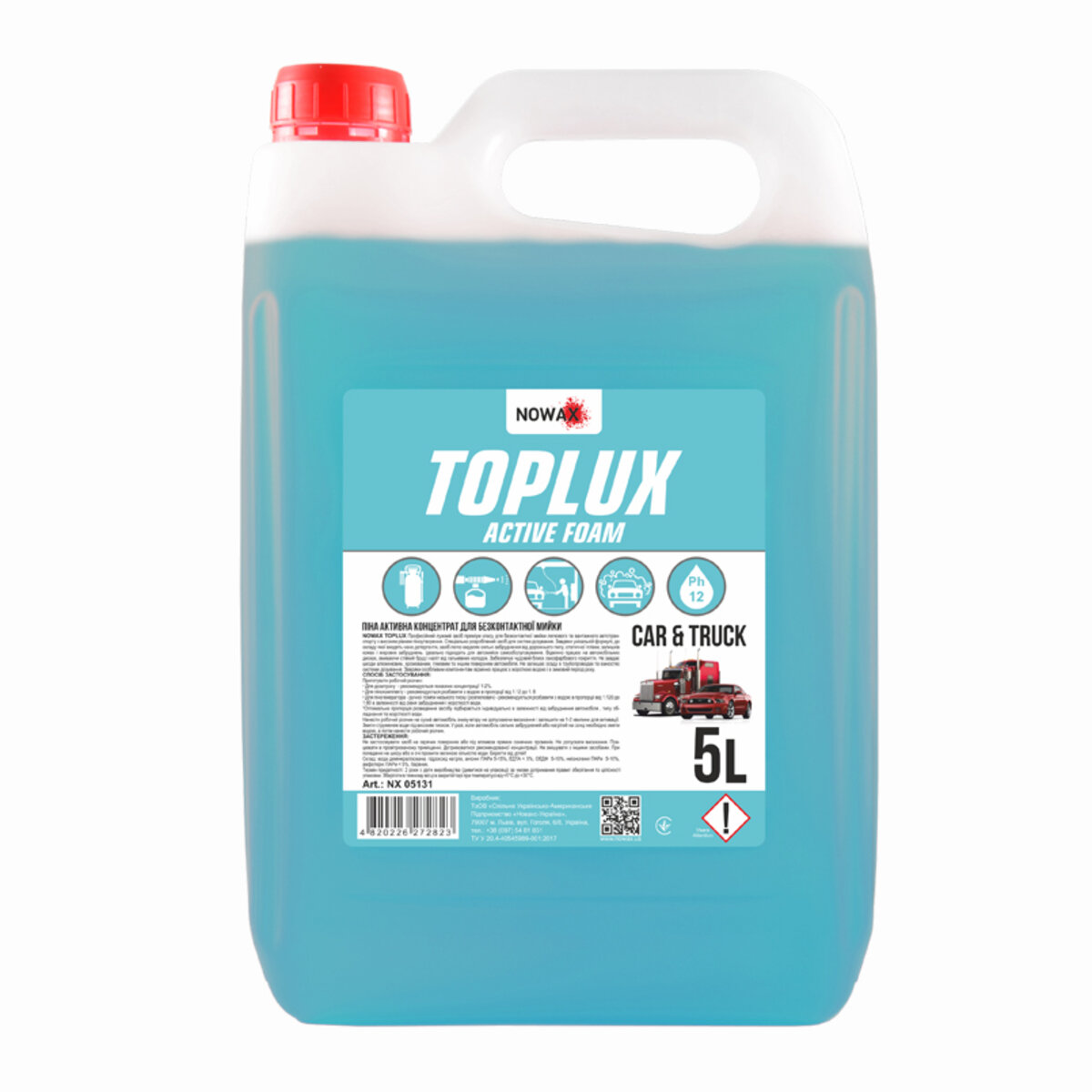 Активна піна Nowax Toplux Active Foam концентрат для безконтактної мийки, 5л (NX05131) дивитися фото №1