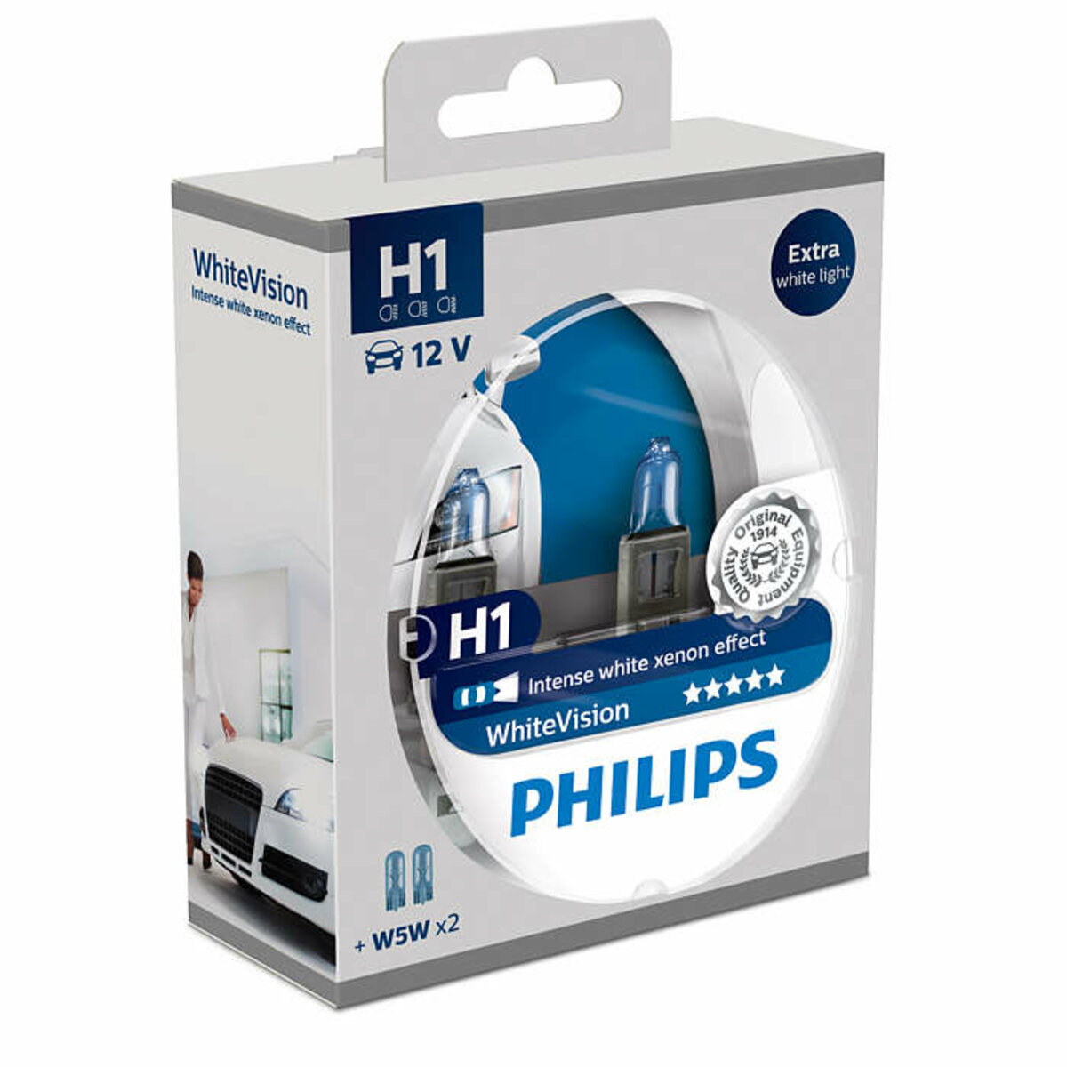 Галогенова лампа Philips H1 12V 55W P14.5s White Vision +60% 4300K (12258WHVSM) дивитися фото №1