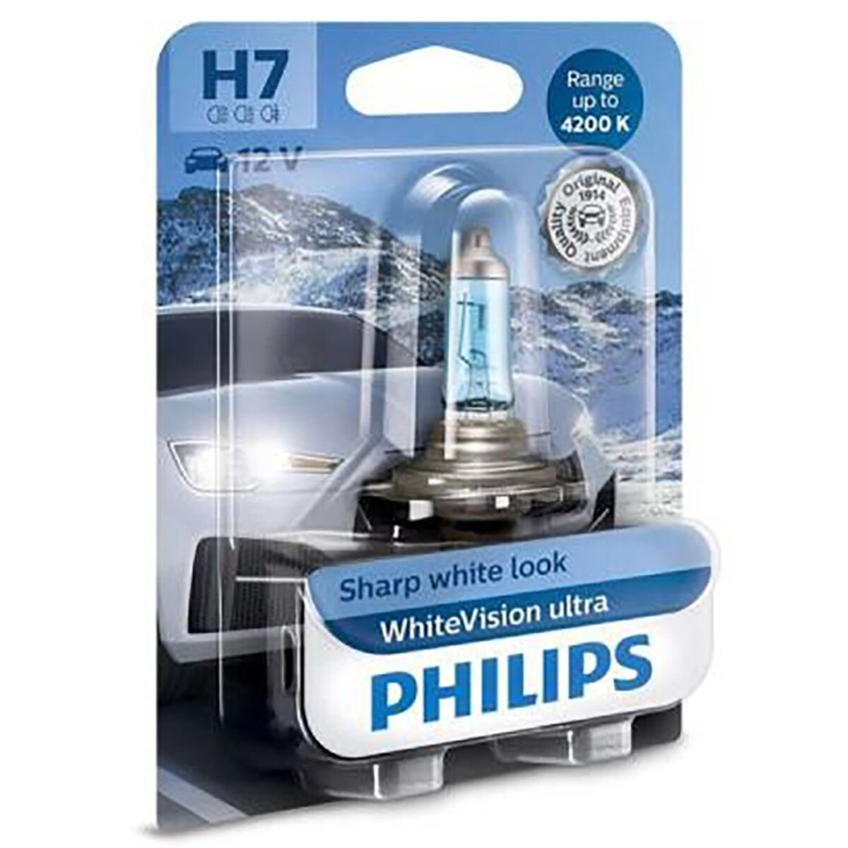 Галогенова лампа Philips H7 WhiteVision Ultra+60% 4200K 12V 55W PX26d (12972WVUB1) дивитися фото №1