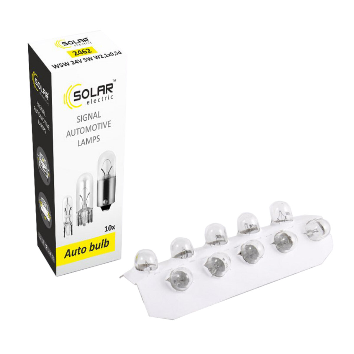 Лампа розжарювання Solar W5W 24V 5W W2.1x9.5d, 10шт (2462) дивитися фото №1